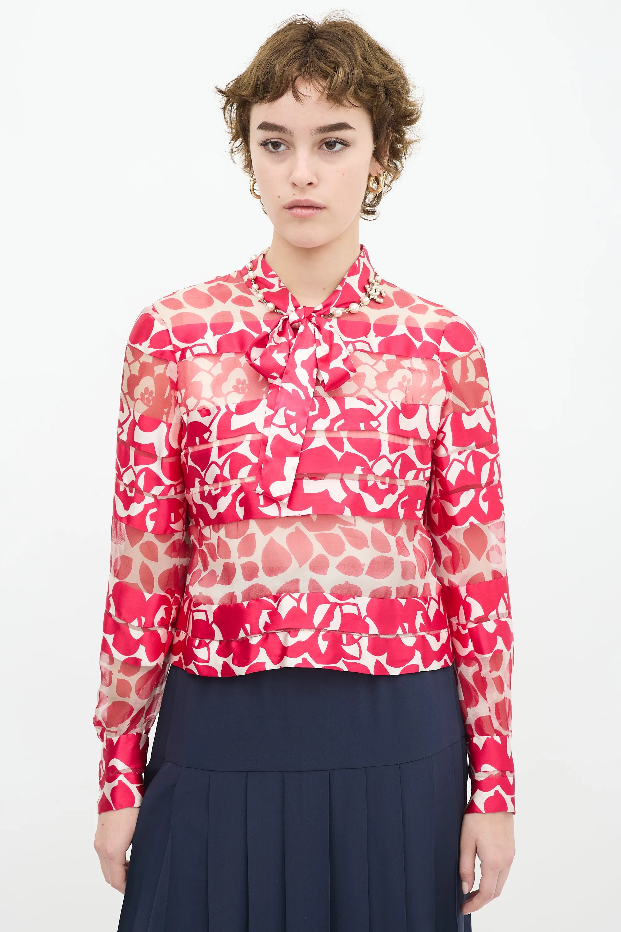 1970s & Silk Floral Panelled Top