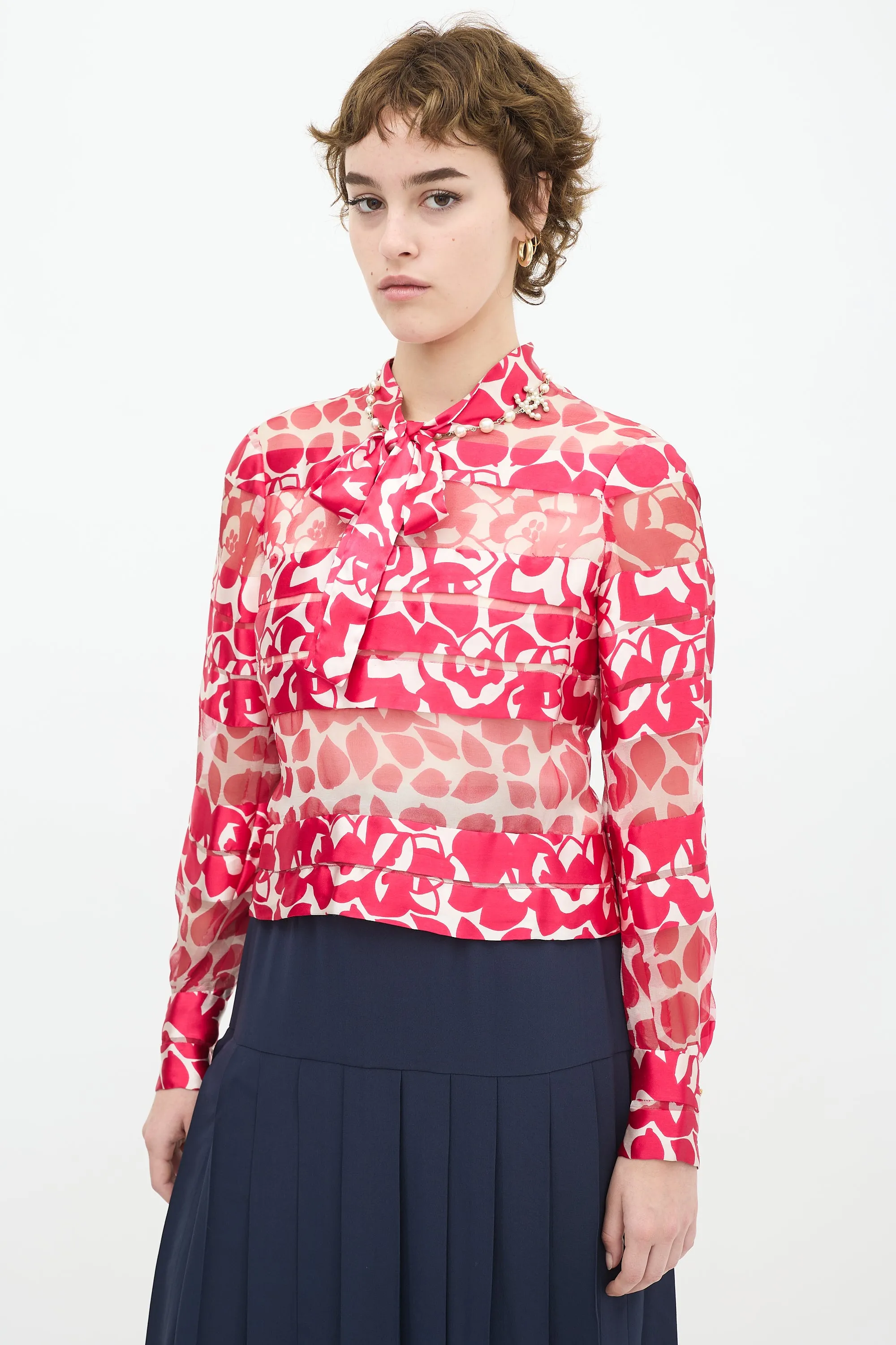 1970s & Silk Floral Panelled Top