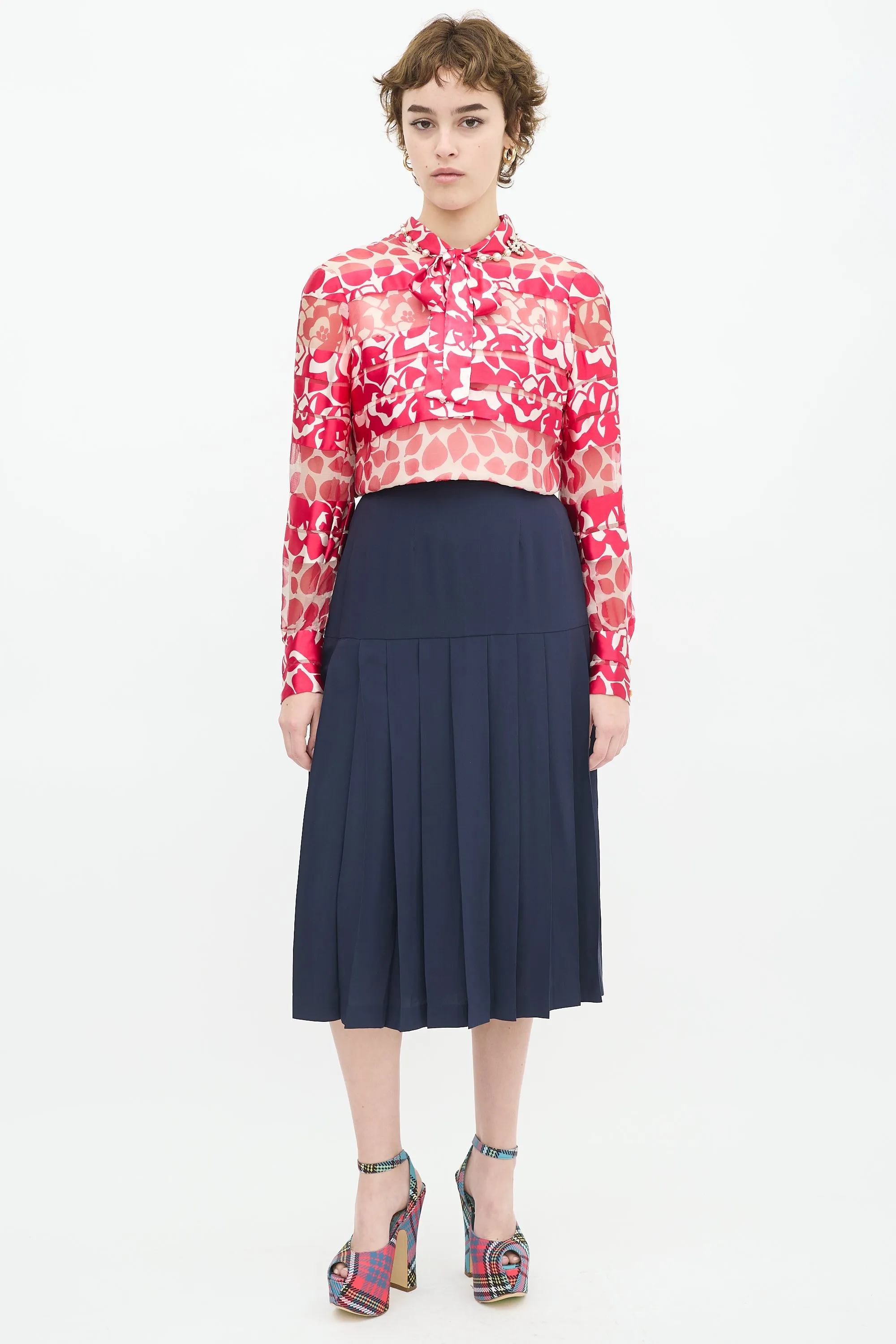1970s & Silk Floral Panelled Top