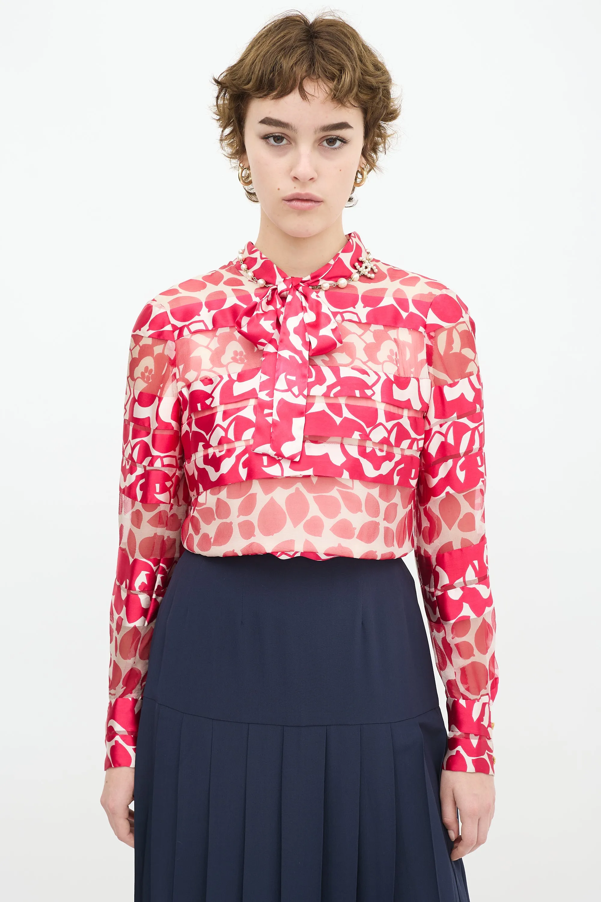 1970s & Silk Floral Panelled Top
