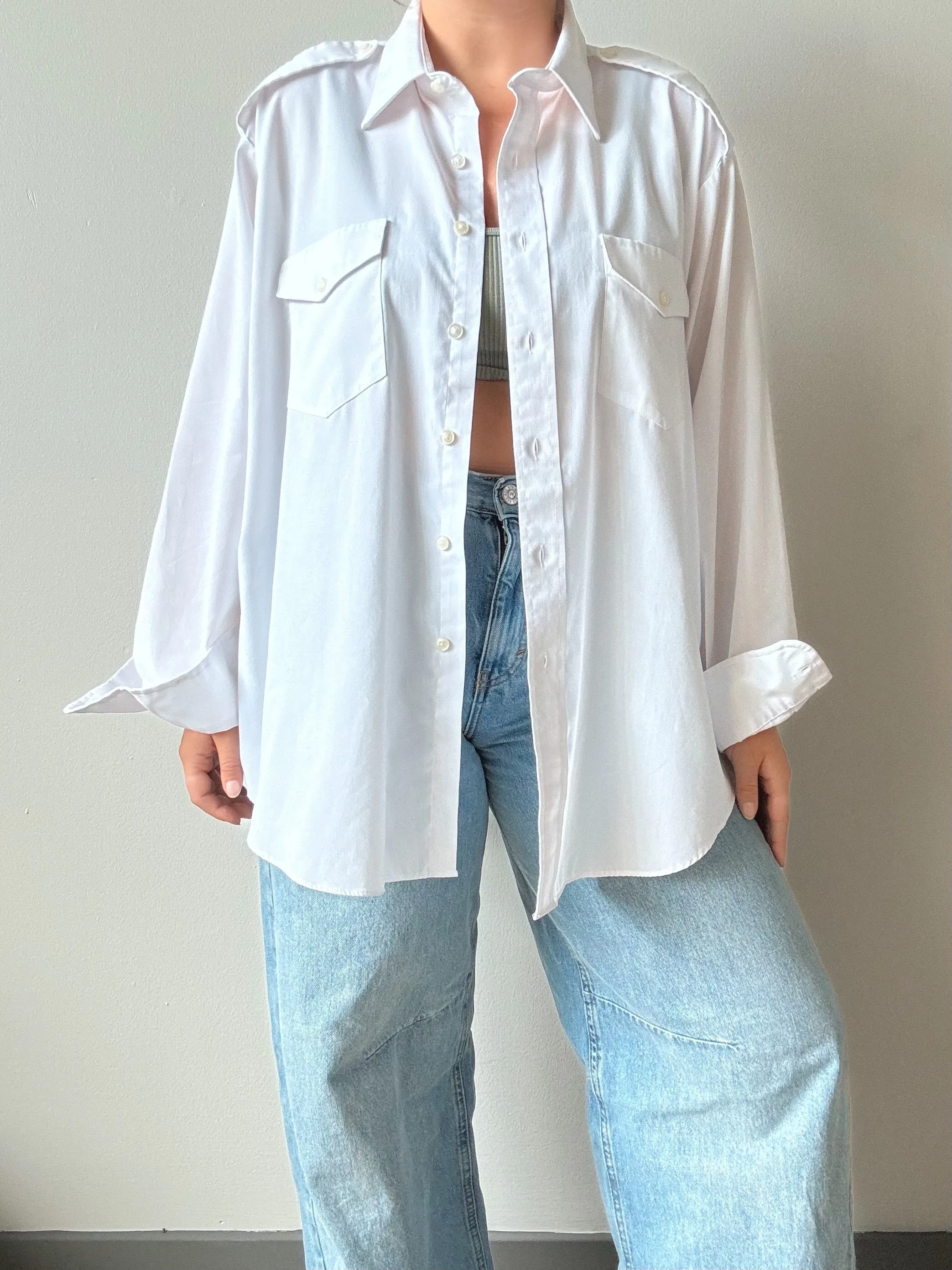 90s Vintage White Aviator Shirt (XXL)