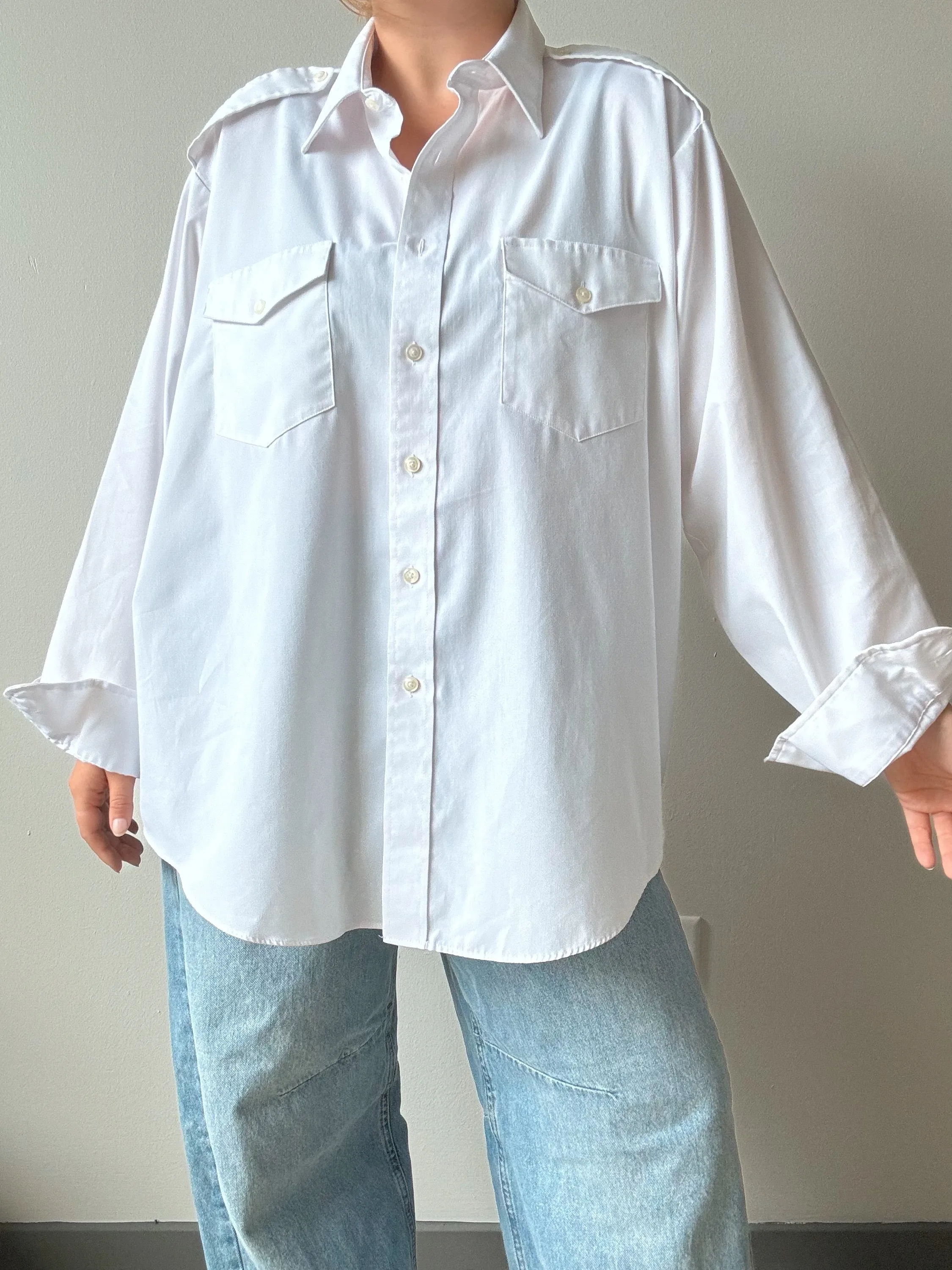 90s Vintage White Aviator Shirt (XXL)