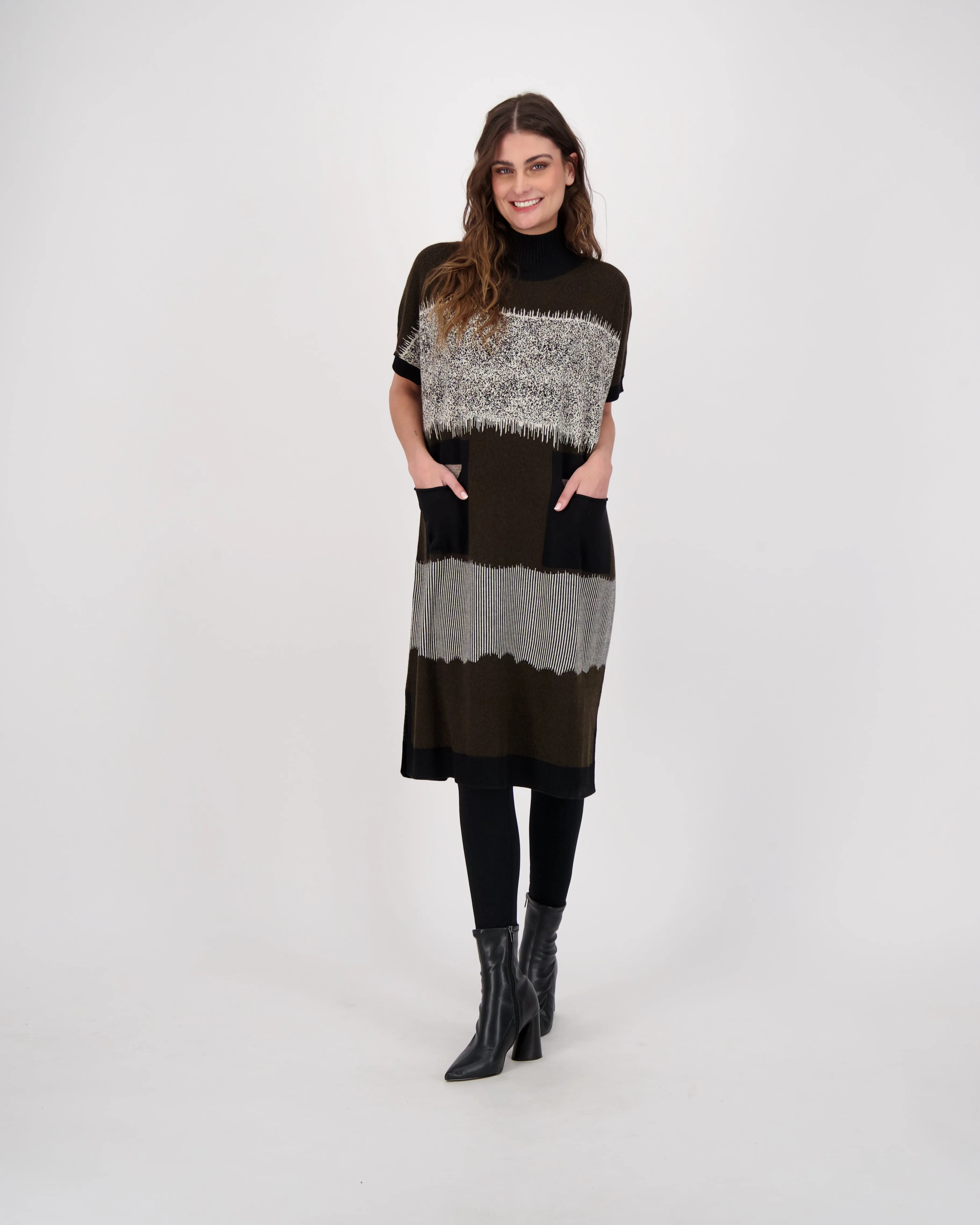 Abstract Art Intarsia Long Knitted Dress