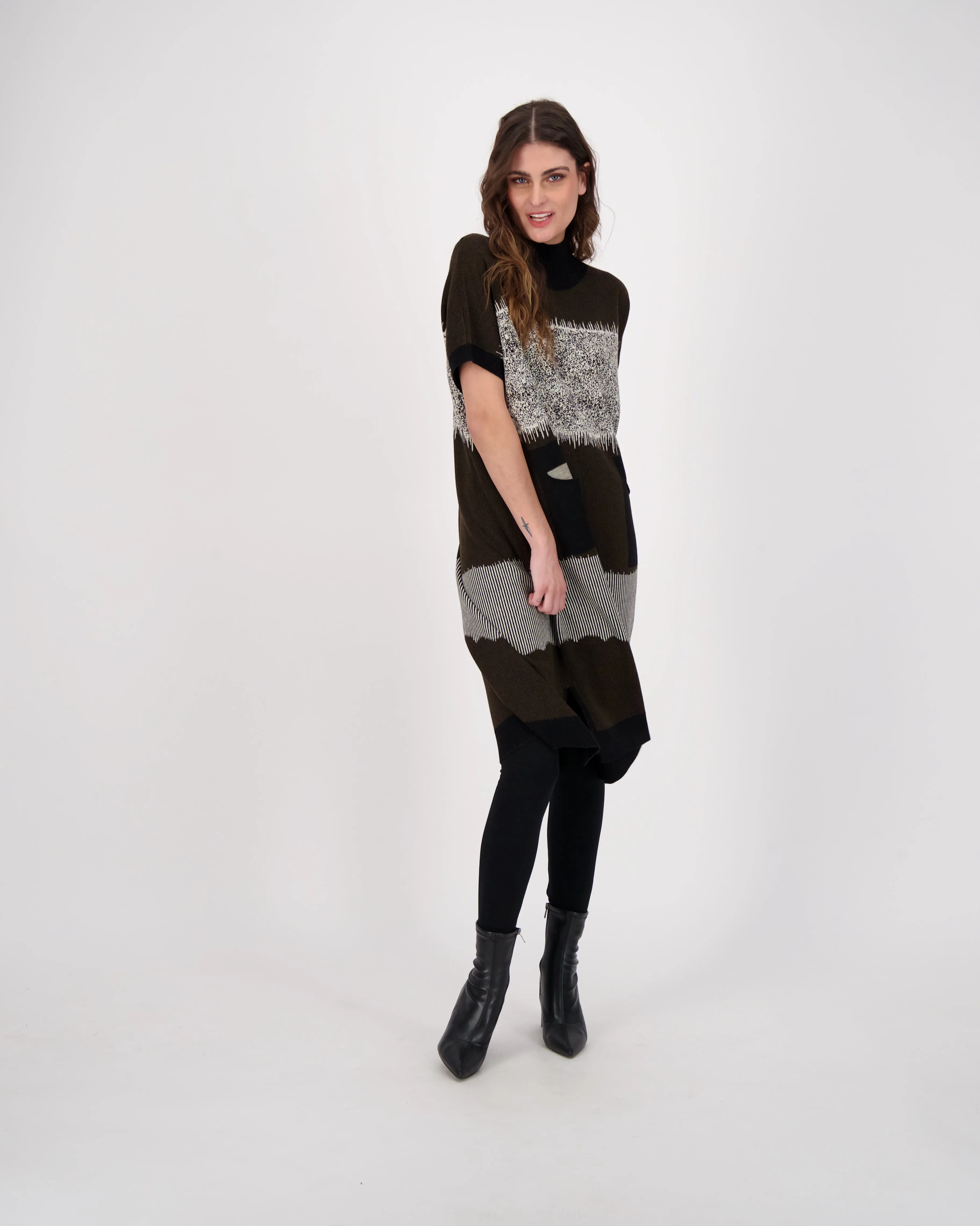 Abstract Art Intarsia Long Knitted Dress