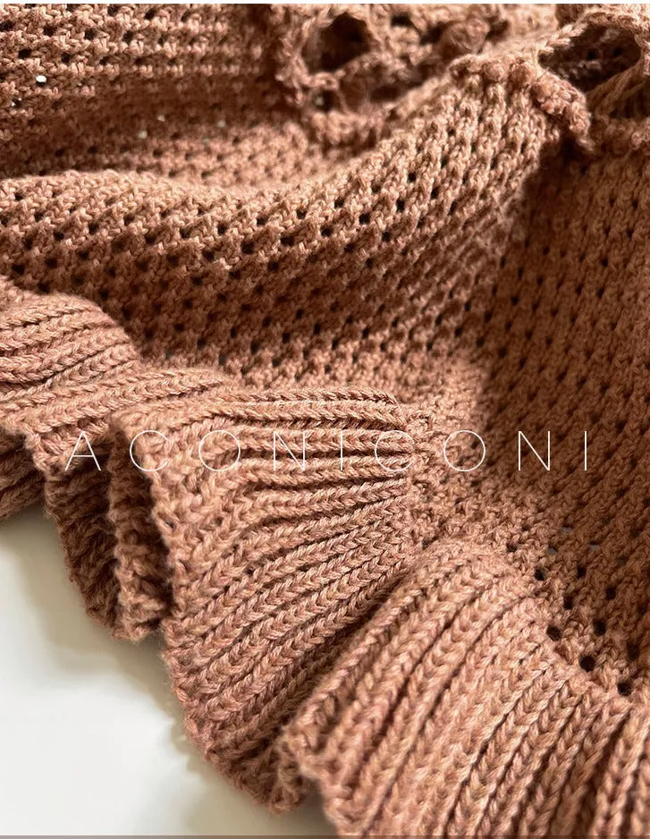 Aconiconi Elegant Brown Sleeveless 100% cotton Crochet Knitted Long midi Dress - Alice Dream