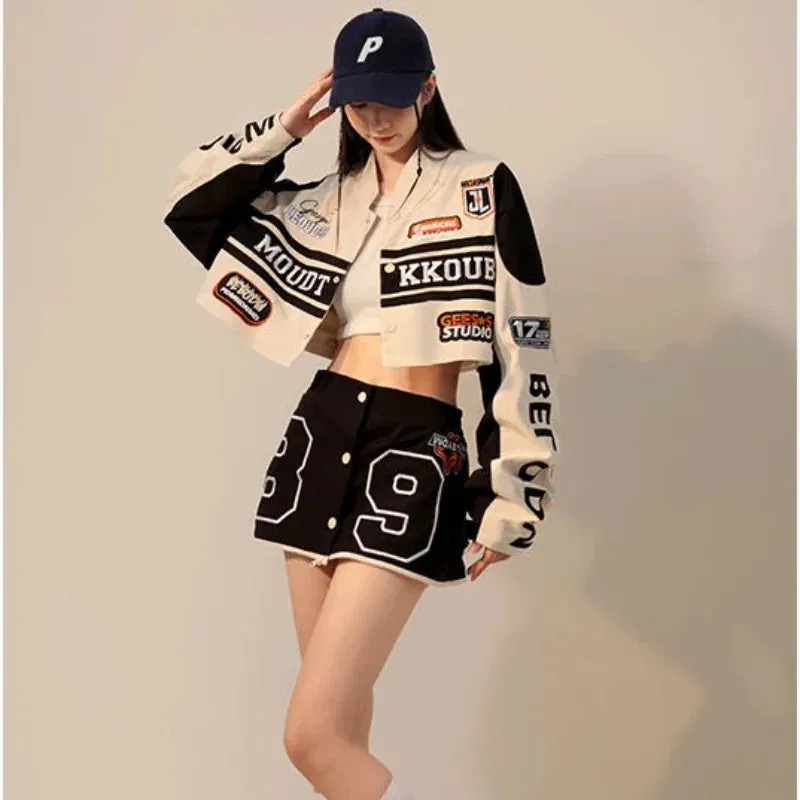 American Retro Detachable Motorcycle Baseball Jacket Womens  Street Hip Hop Trend Wild Jacket Couple Casual Loose Jacket Top