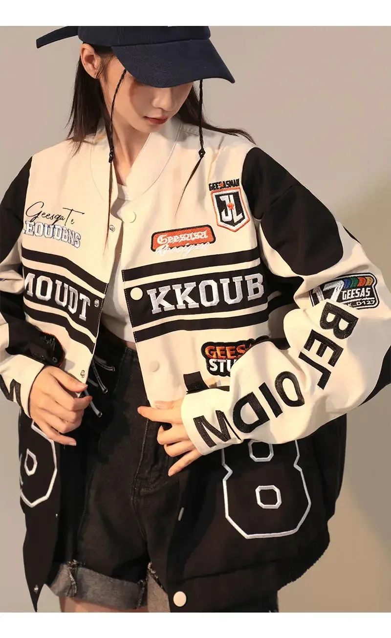 American Retro Detachable Motorcycle Baseball Jacket Womens  Street Hip Hop Trend Wild Jacket Couple Casual Loose Jacket Top