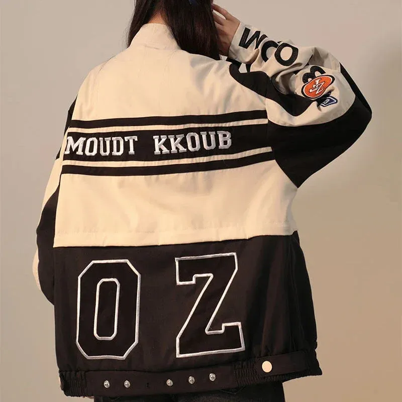 American Retro Detachable Motorcycle Baseball Jacket Womens  Street Hip Hop Trend Wild Jacket Couple Casual Loose Jacket Top