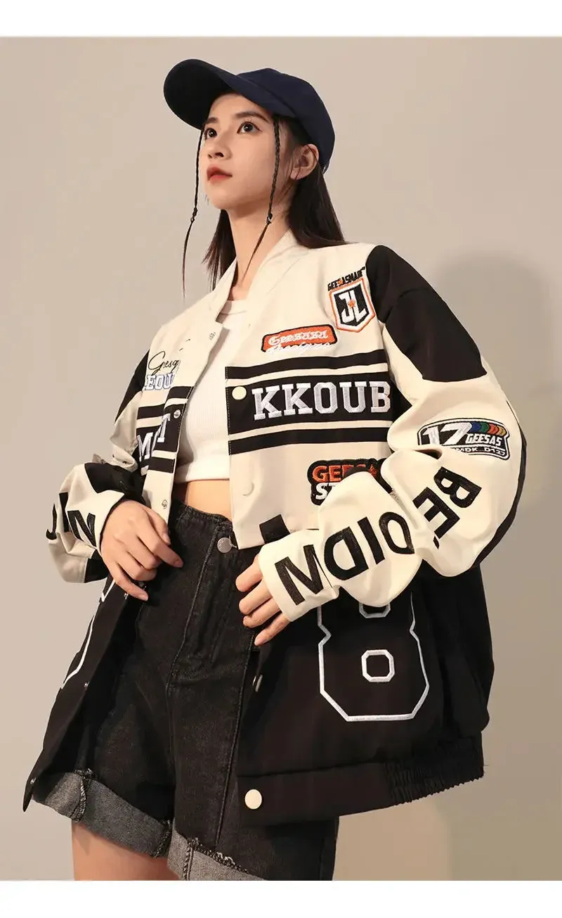 American Retro Detachable Motorcycle Baseball Jacket Womens  Street Hip Hop Trend Wild Jacket Couple Casual Loose Jacket Top