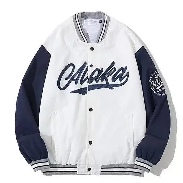 American Retro Detachable Motorcycle Baseball Jacket Womens  Street Hip Hop Trend Wild Jacket Couple Casual Loose Jacket Top