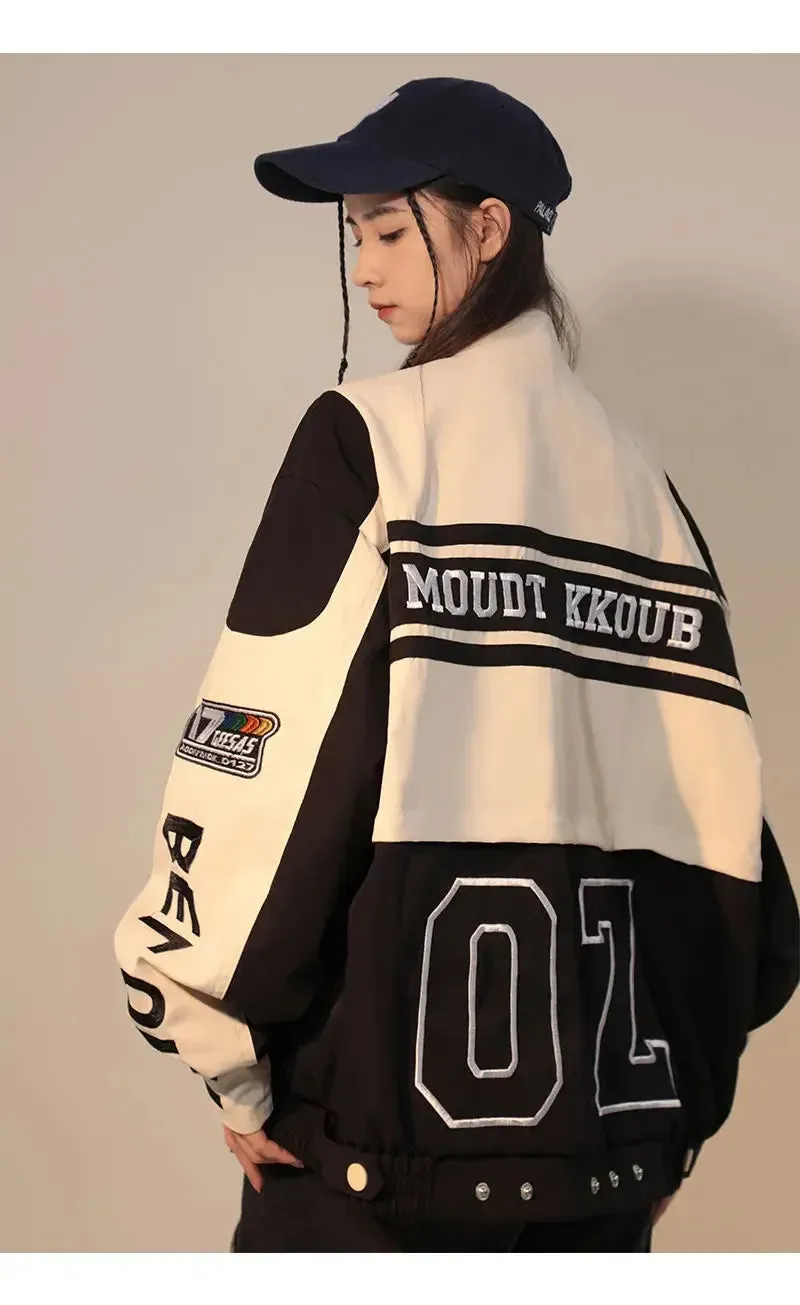 American Retro Detachable Motorcycle Baseball Jacket Womens  Street Hip Hop Trend Wild Jacket Couple Casual Loose Jacket Top