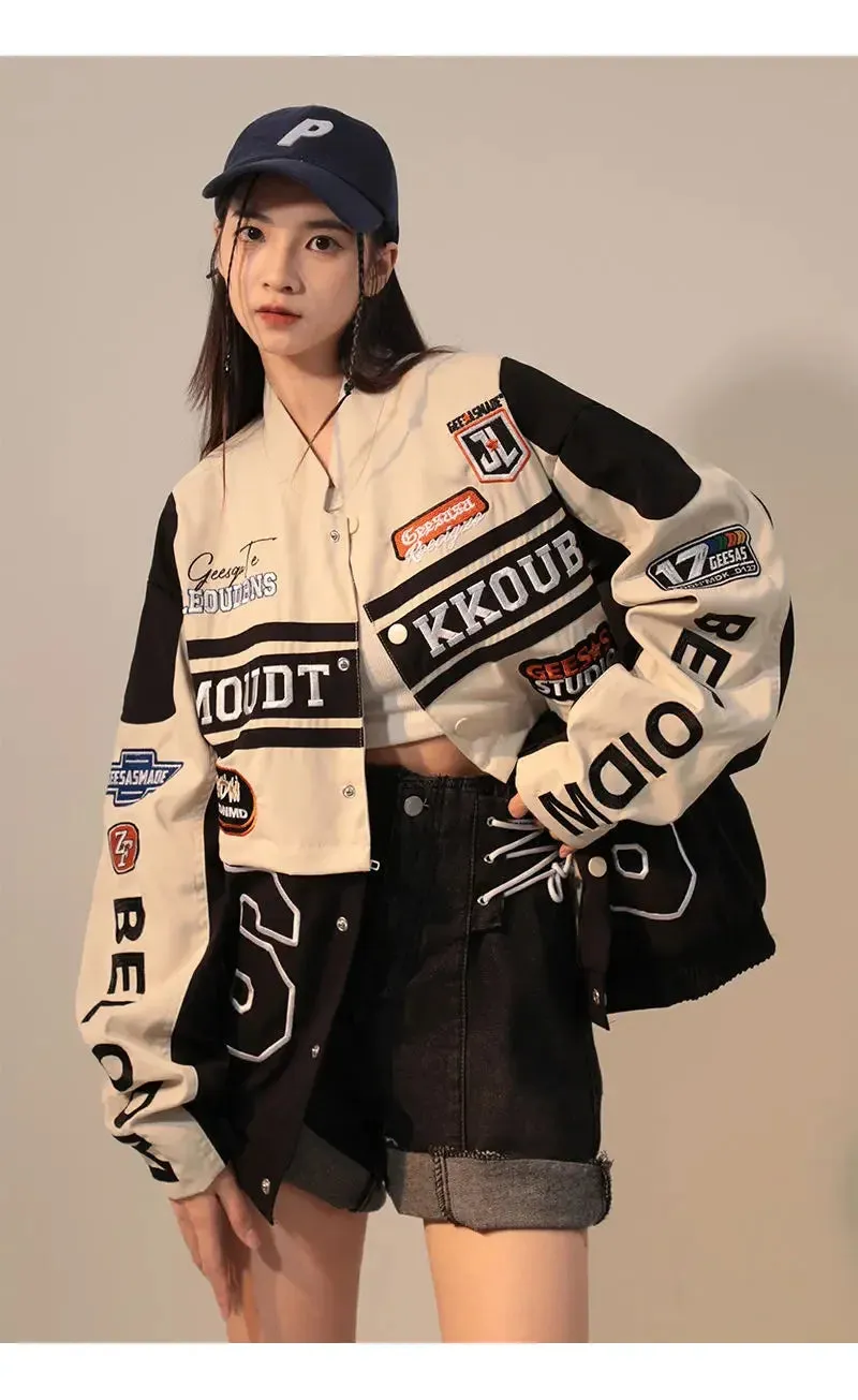 American Retro Detachable Motorcycle Baseball Jacket Womens  Street Hip Hop Trend Wild Jacket Couple Casual Loose Jacket Top