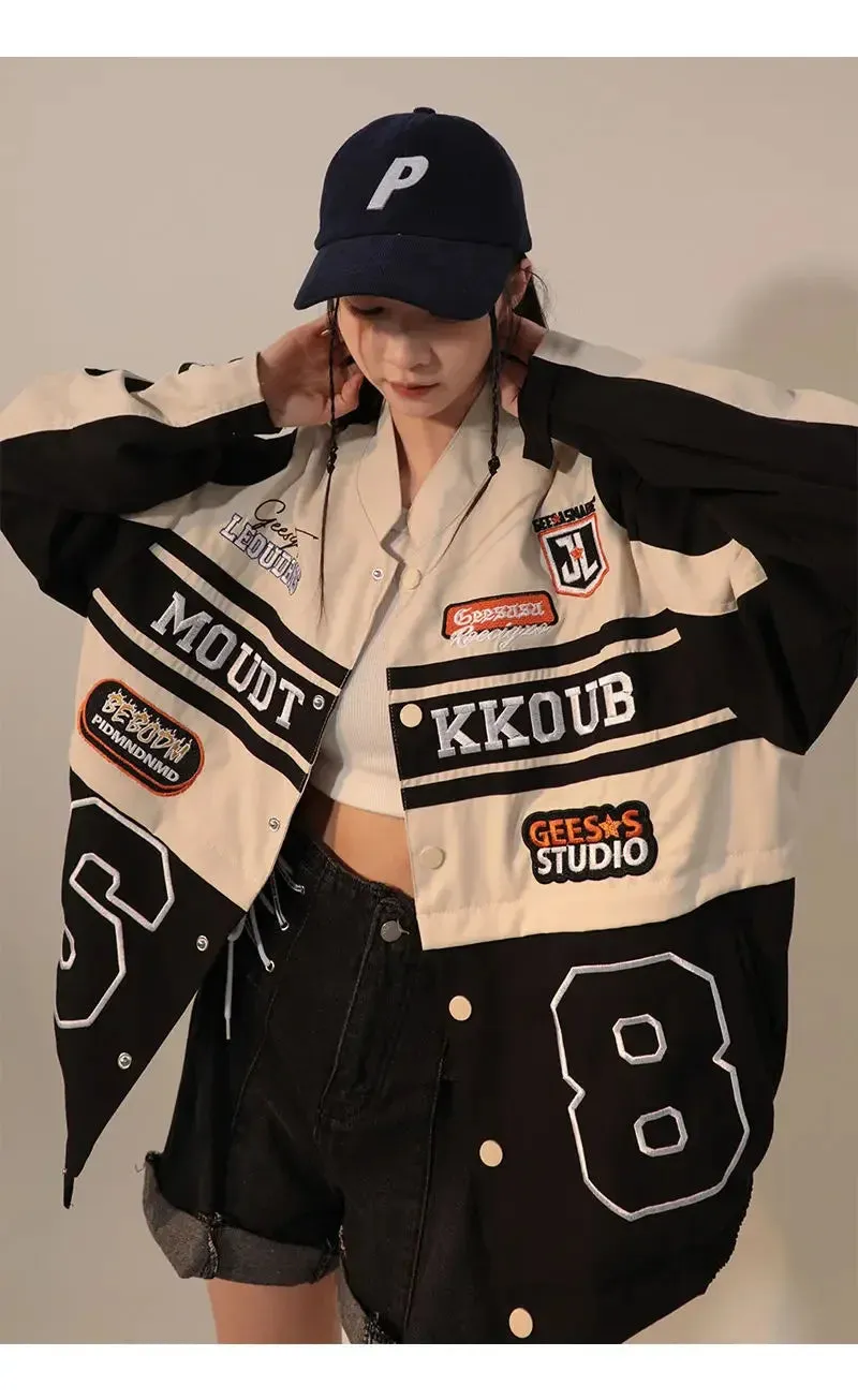 American Retro Detachable Motorcycle Baseball Jacket Womens  Street Hip Hop Trend Wild Jacket Couple Casual Loose Jacket Top
