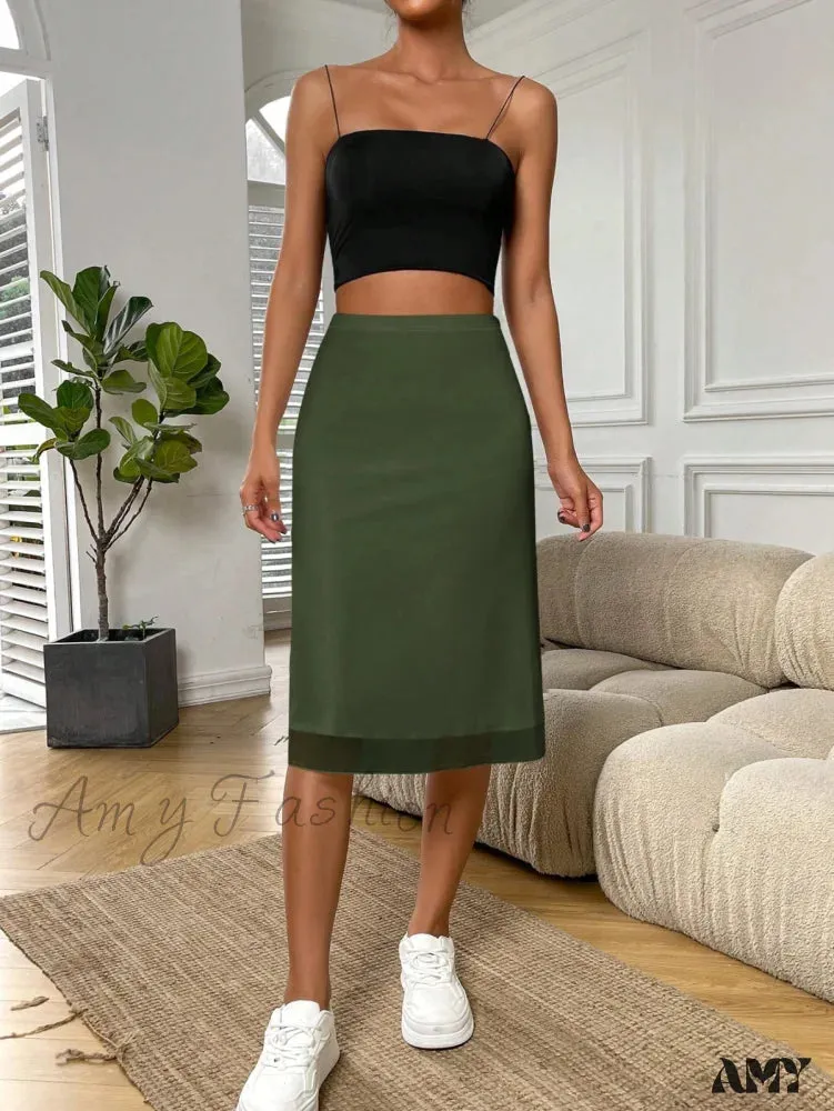 Amy Fashion - High Waist Mesh Overlay Skirt