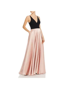 AQUA DRESSES Womens Beige Stretch Zippered Wrap Style Skirt Lined Color Block Sleeveless V Neck Full-Length Evening Gown Dress