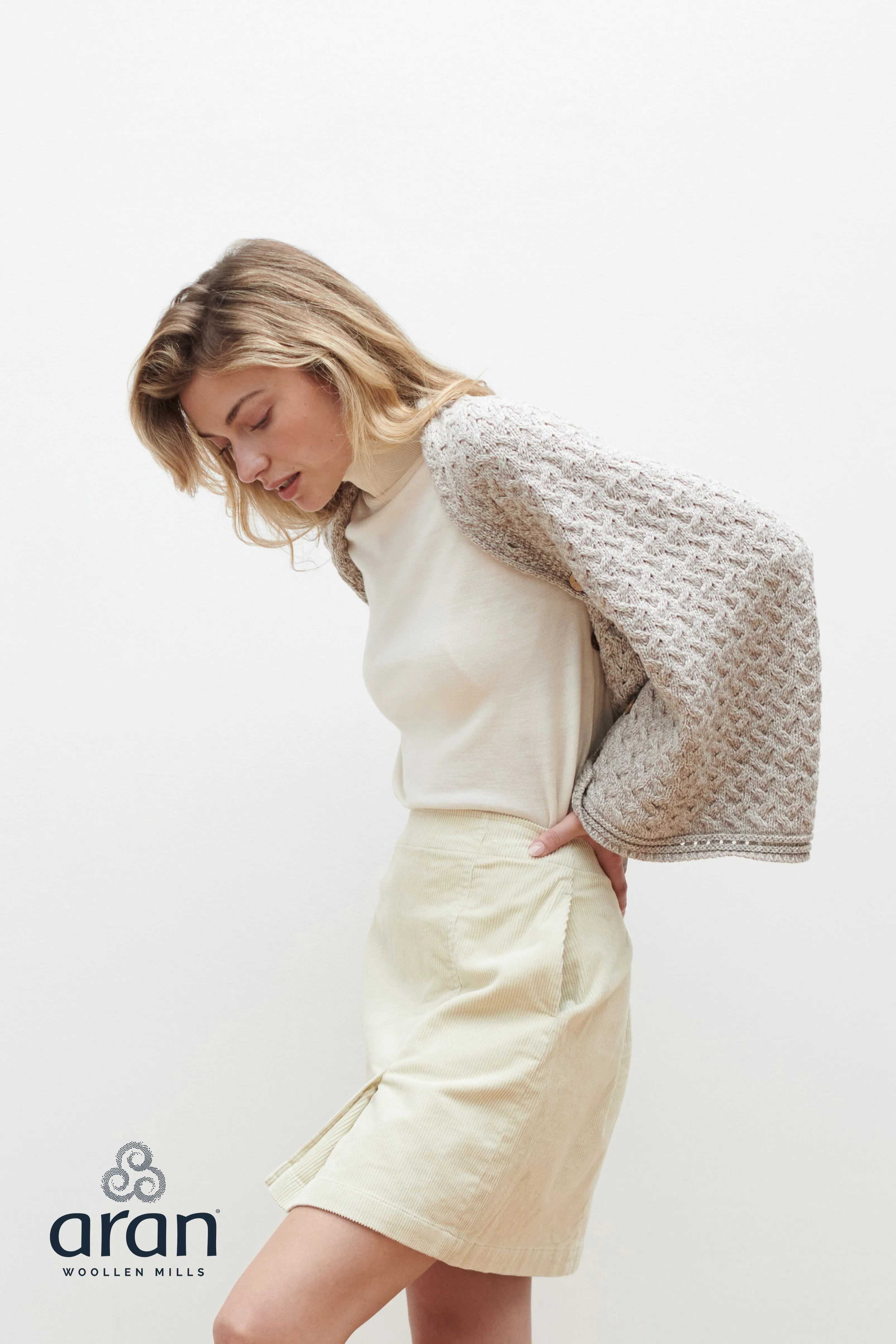 Aran Woollen Mills Supersoft Merino Buttoned Cape / Shrug / Poncho