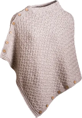 Aran Woollen Mills Supersoft Merino Buttoned Cape / Shrug / Poncho