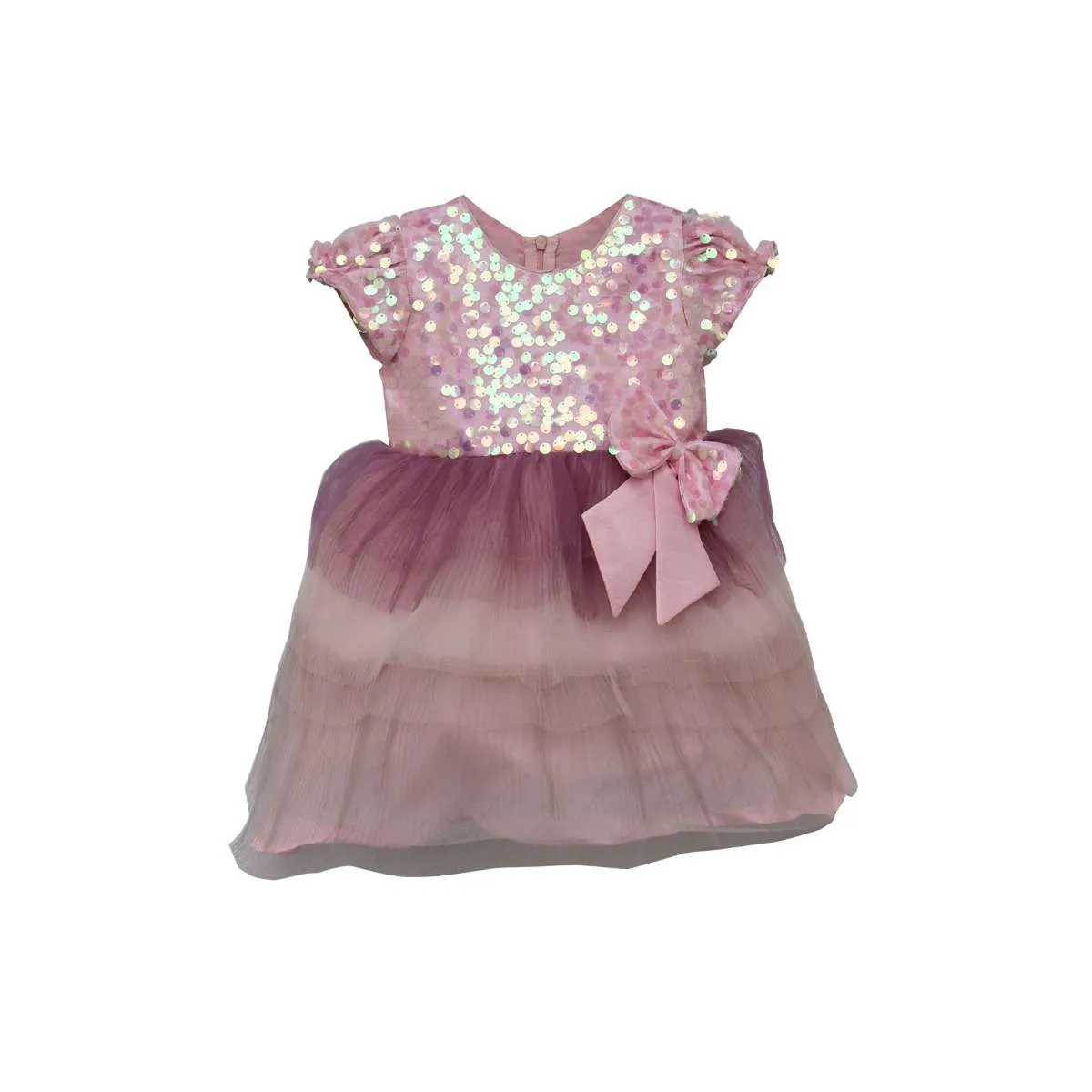Baby Pink Dress With Pleated Net Frill And Sequins Bodice By Fayon Kids