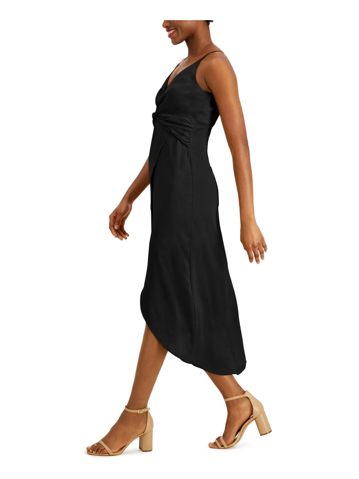 BAR III DRESSES Womens Black Spaghetti Strap V Neck Midi Hi-Lo Dress