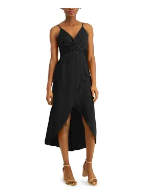 BAR III DRESSES Womens Black Spaghetti Strap V Neck Midi Hi-Lo Dress