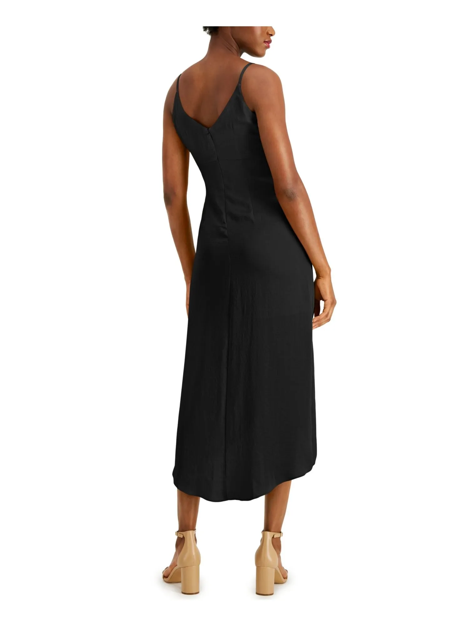 BAR III DRESSES Womens Black Spaghetti Strap V Neck Midi Hi-Lo Dress