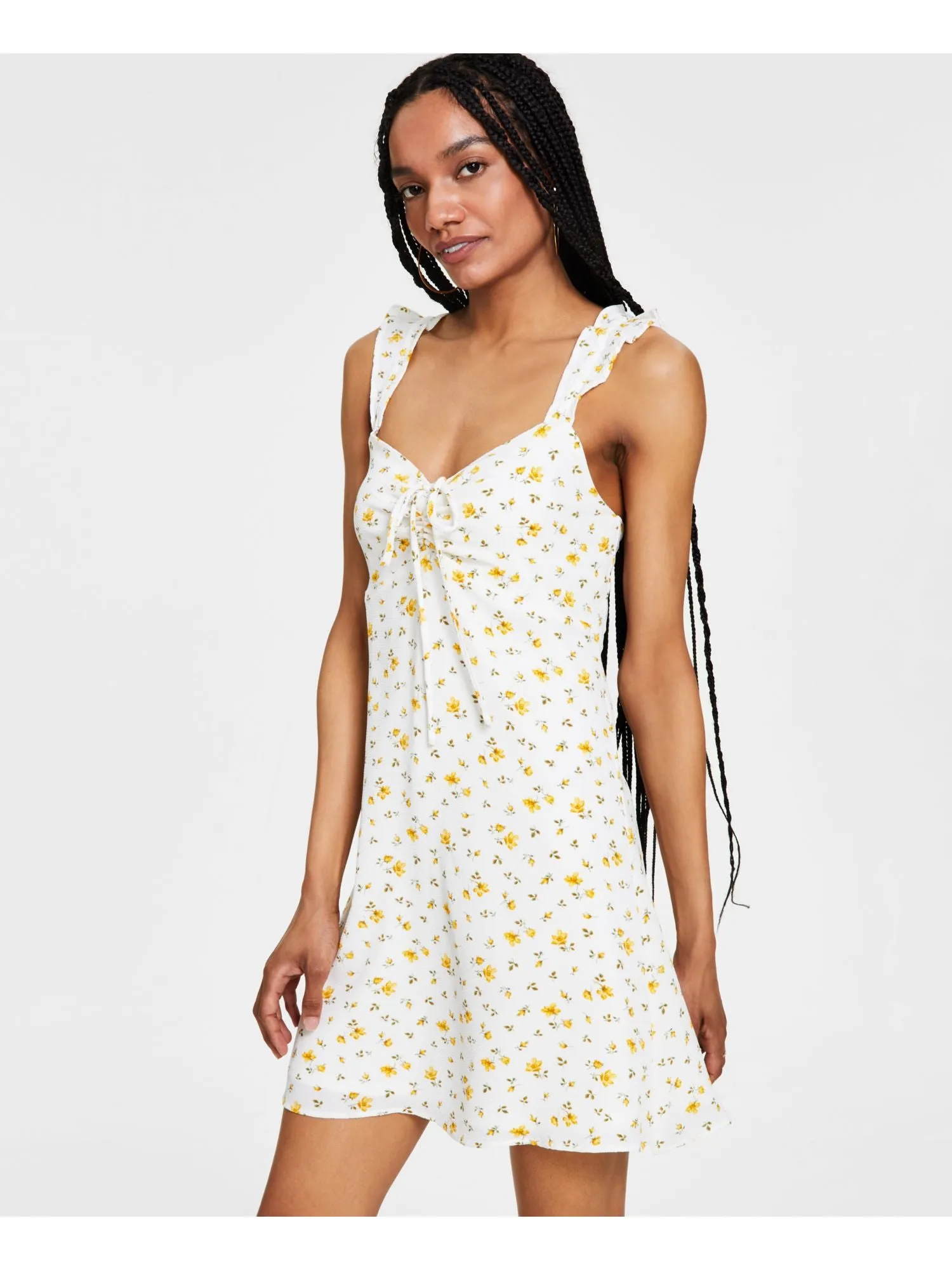 BAR III DRESSES Womens Ruffled Floral Sleeveless V Neck Short Fit   Flare Dress