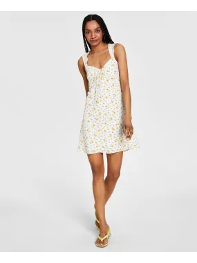 BAR III DRESSES Womens Ruffled Floral Sleeveless V Neck Short Fit   Flare Dress