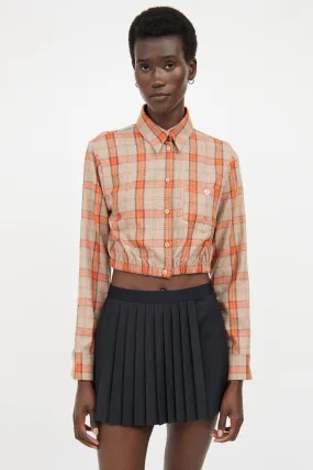 Beige & Orange Plaid Cropped Shirt