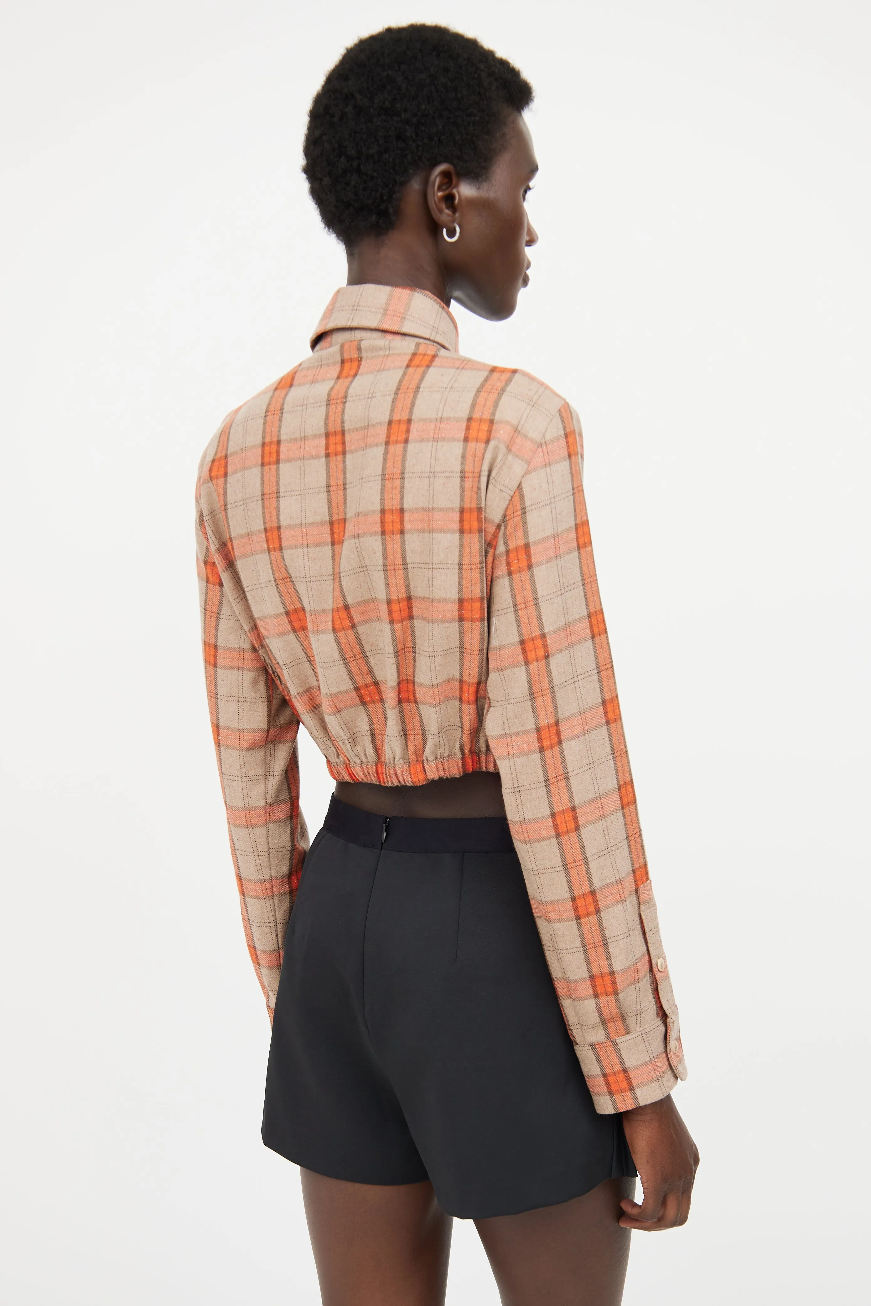 Beige & Orange Plaid Cropped Shirt