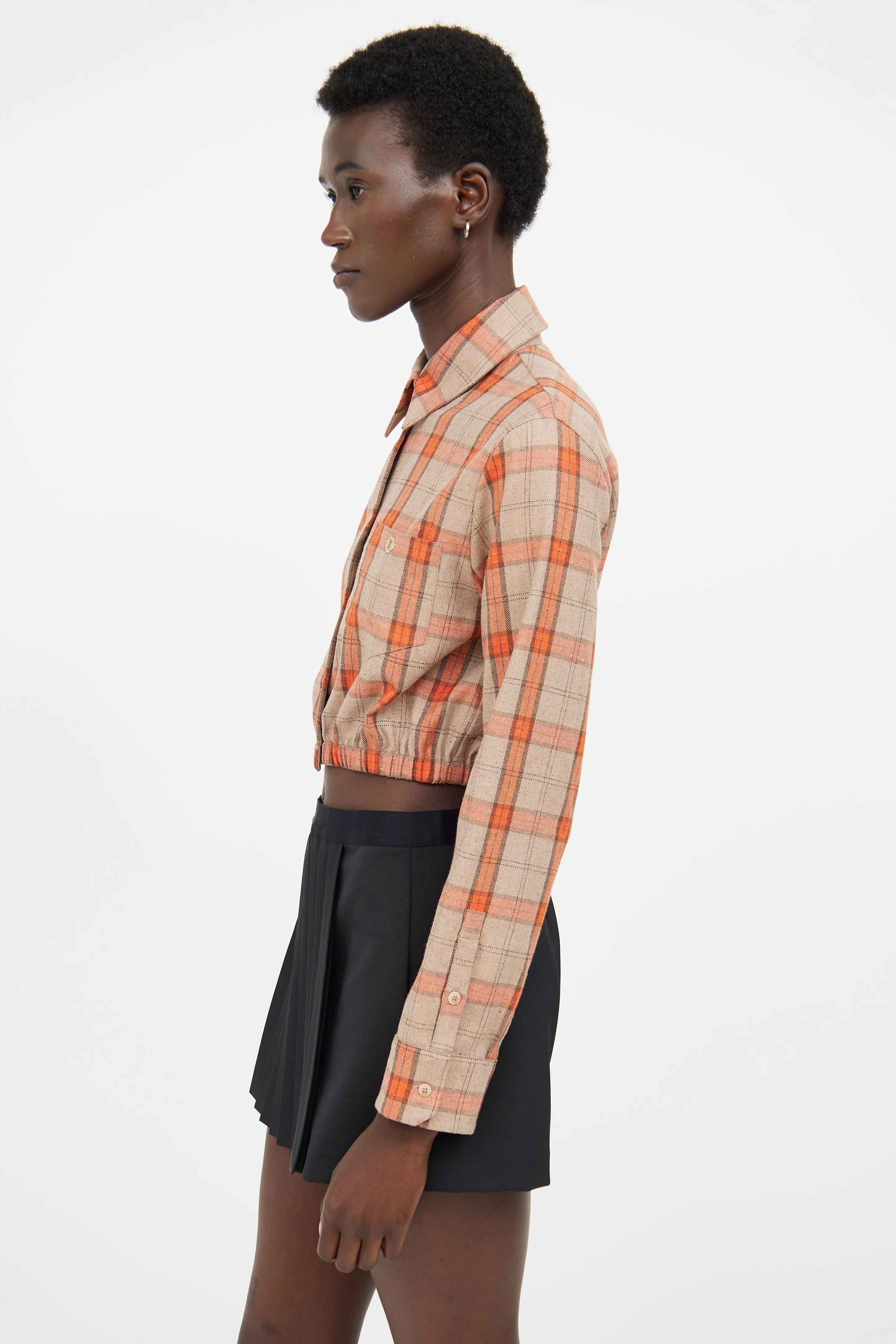 Beige & Orange Plaid Cropped Shirt
