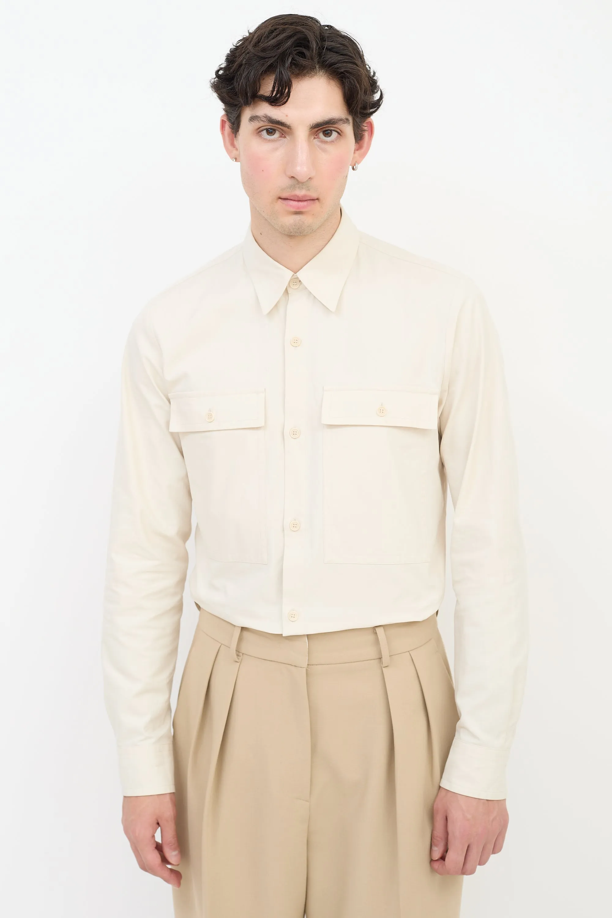 Beige Cotton Two Pocket Shirt