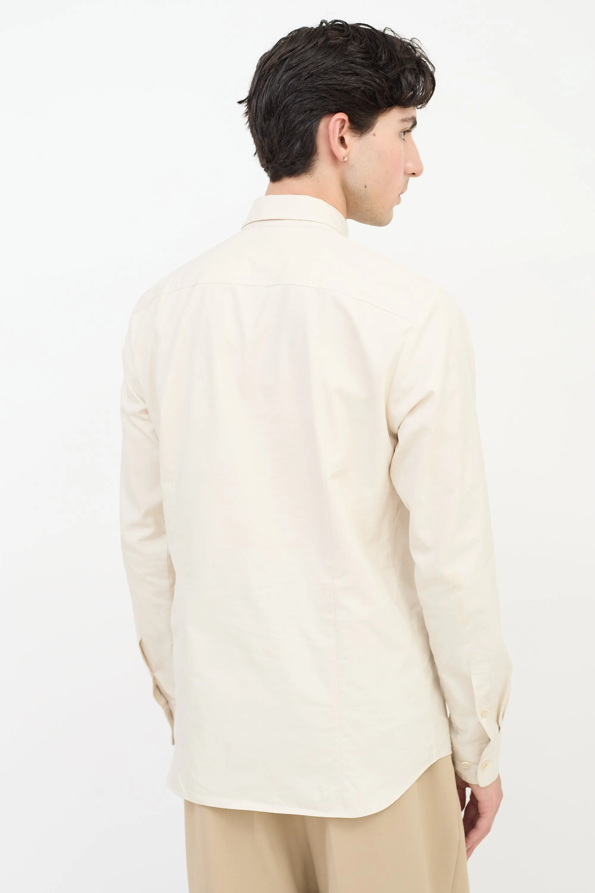Beige Cotton Two Pocket Shirt
