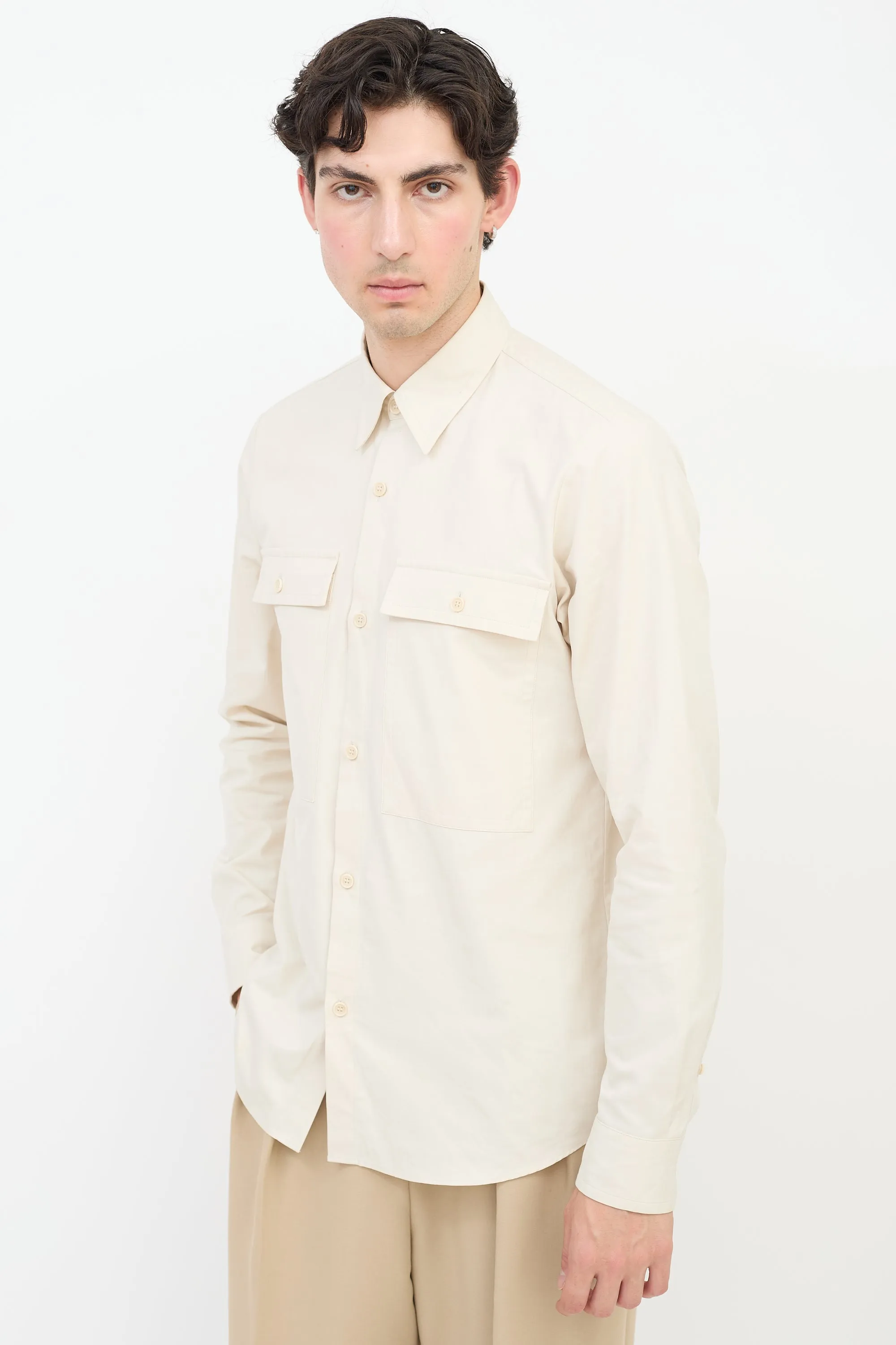 Beige Cotton Two Pocket Shirt
