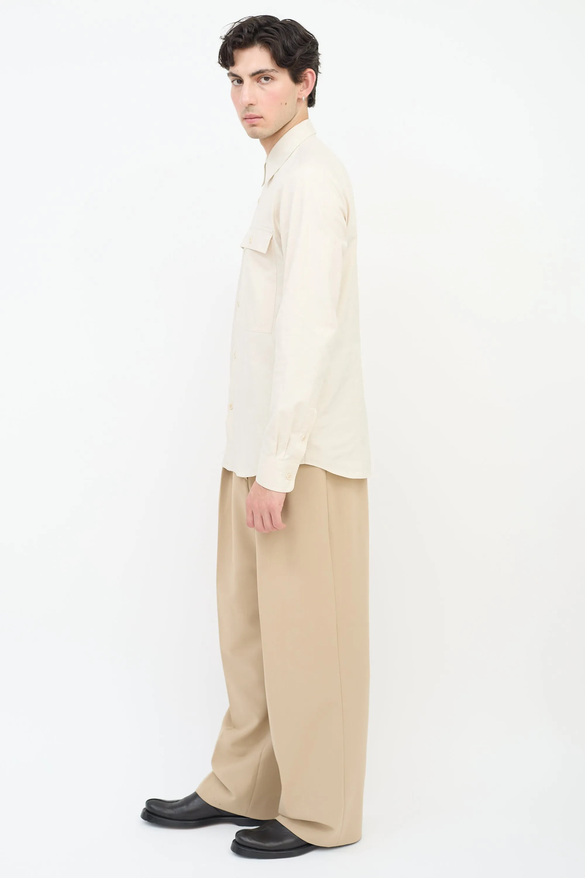 Beige Cotton Two Pocket Shirt