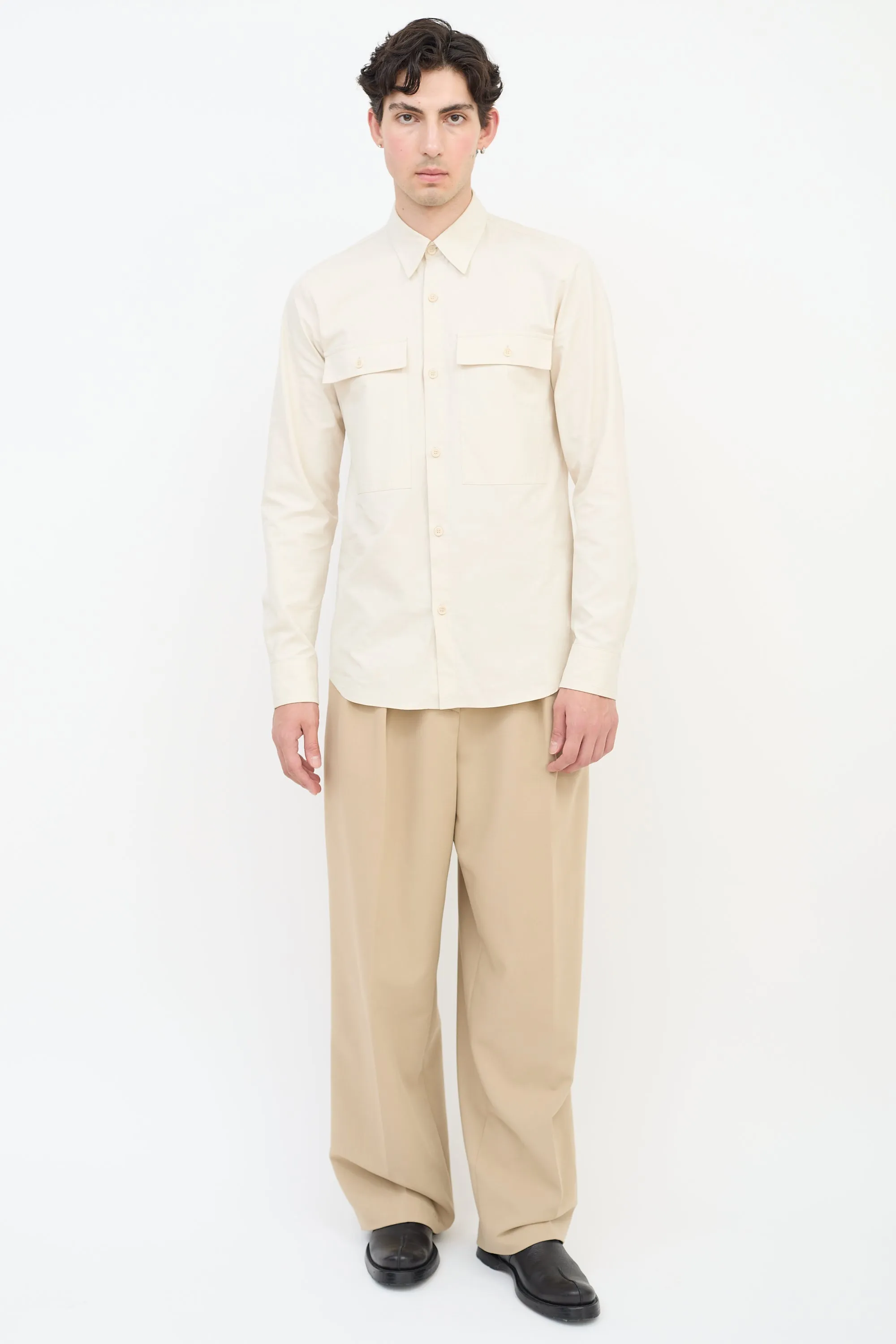 Beige Cotton Two Pocket Shirt