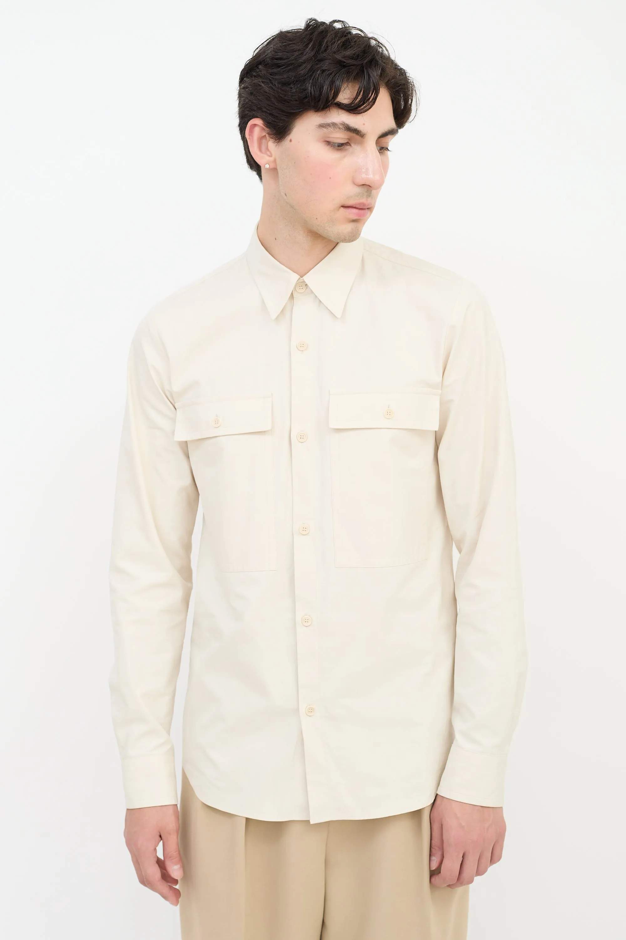 Beige Cotton Two Pocket Shirt