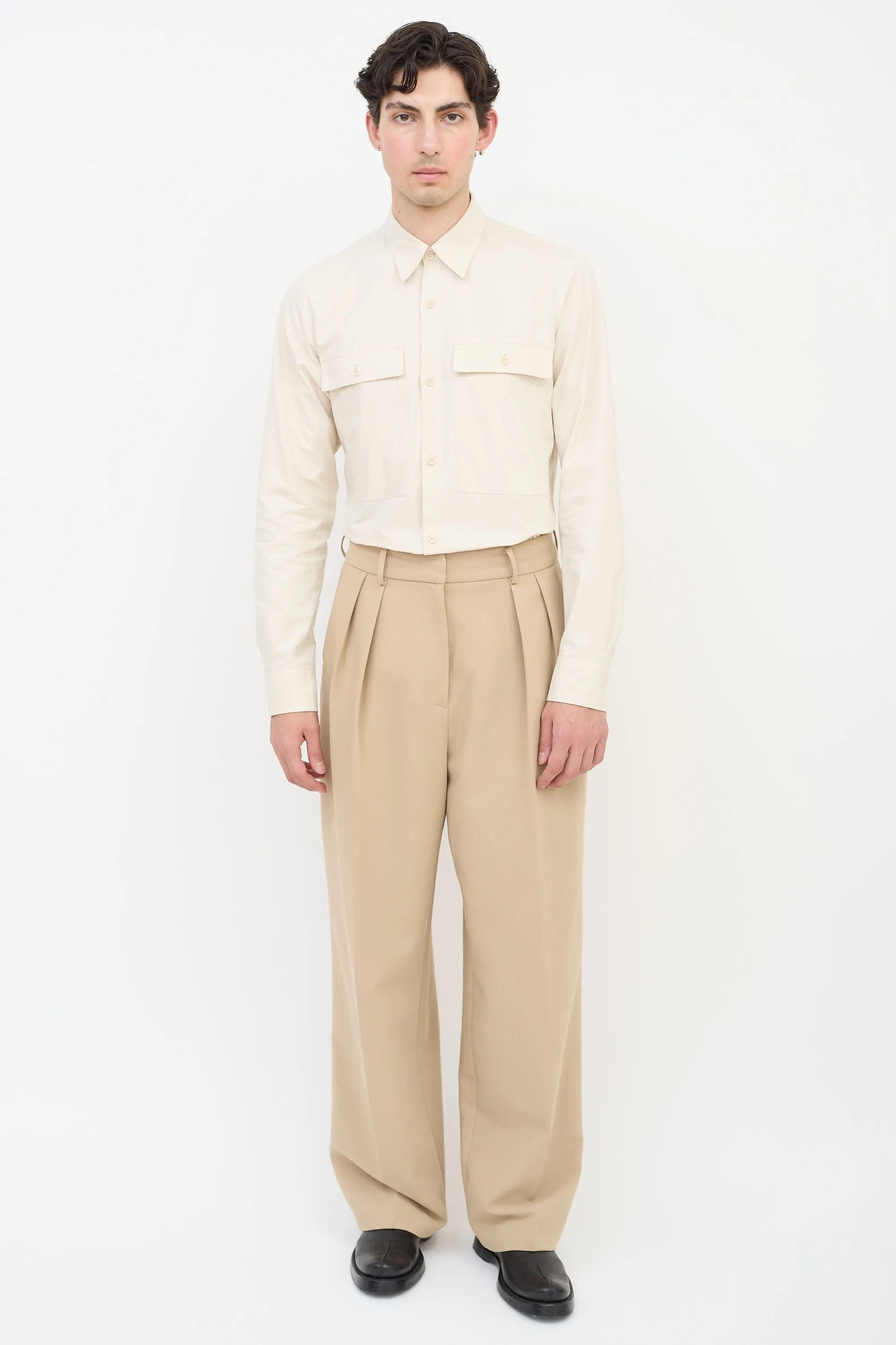Beige Cotton Two Pocket Shirt