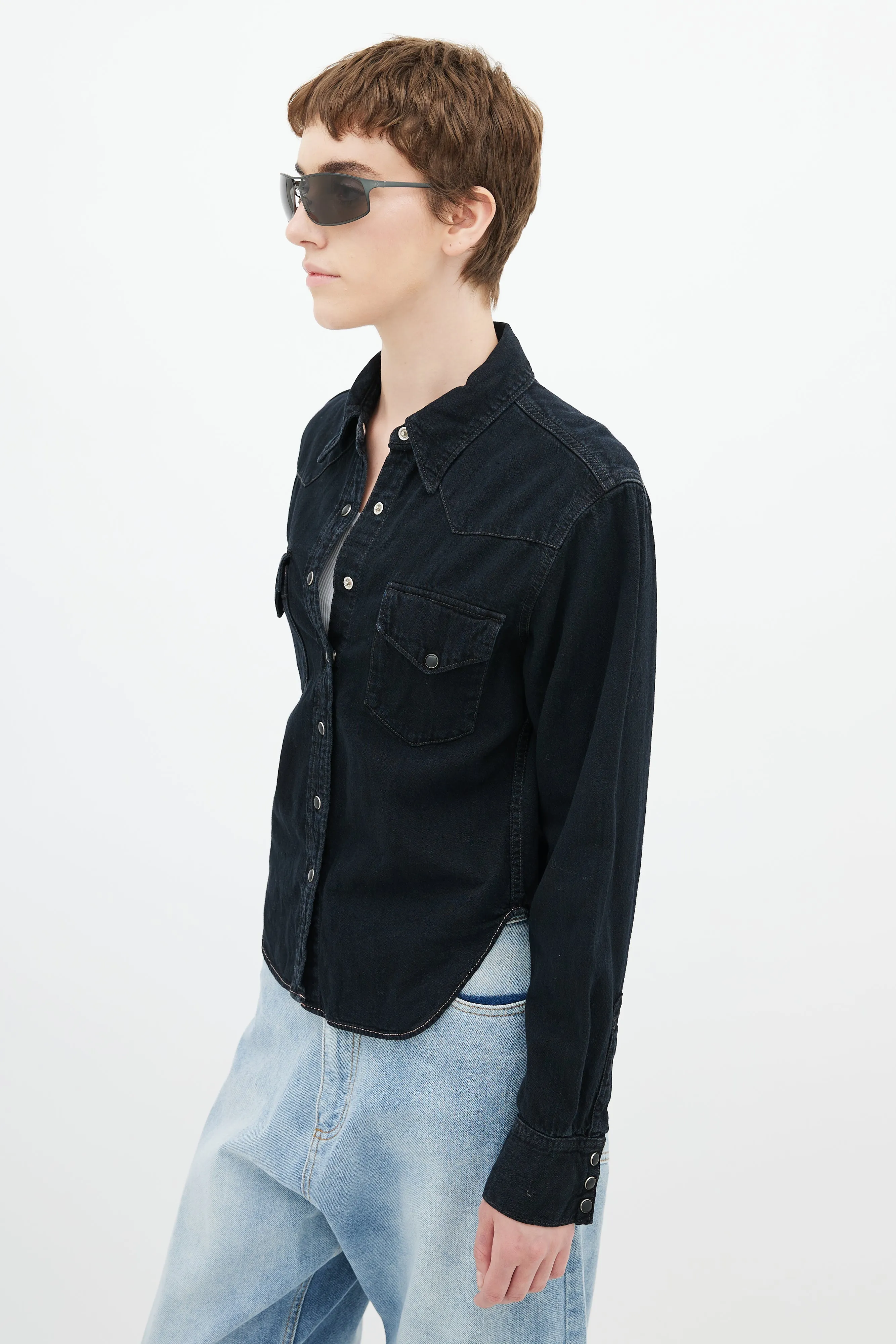 Blå Konst Black Overdye Shirt