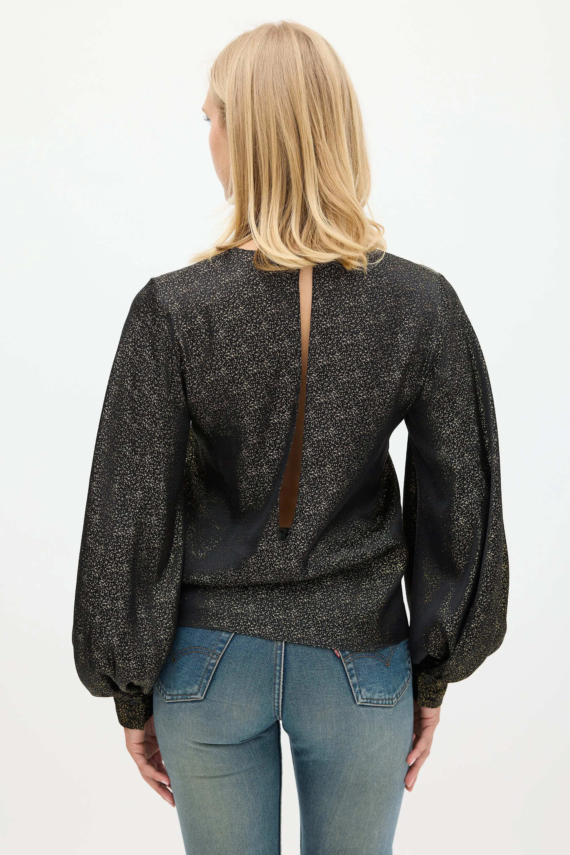Black & Gold Sparkly Cutout Back Top