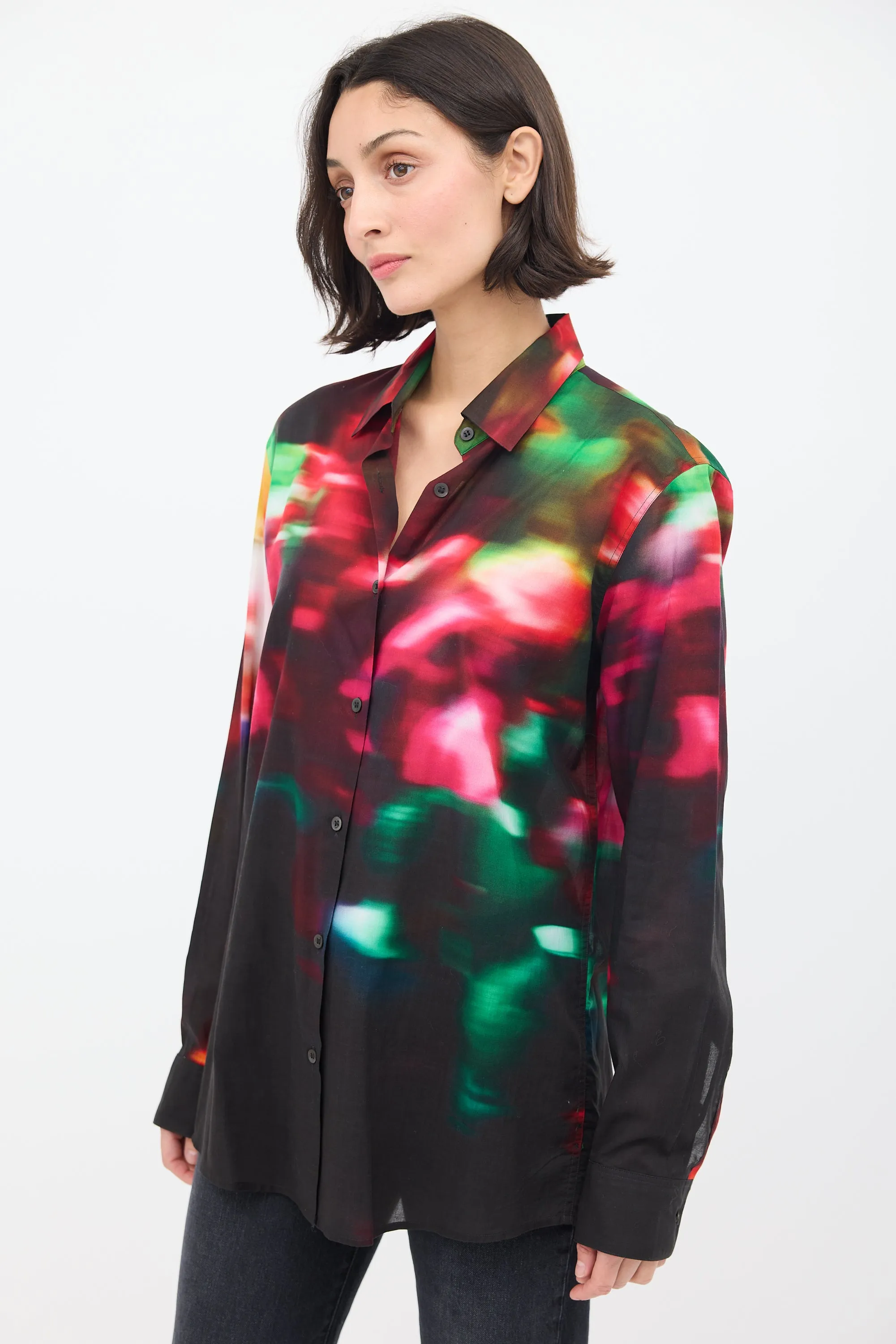 Black & Multicolour Cotton Dyed Shirt