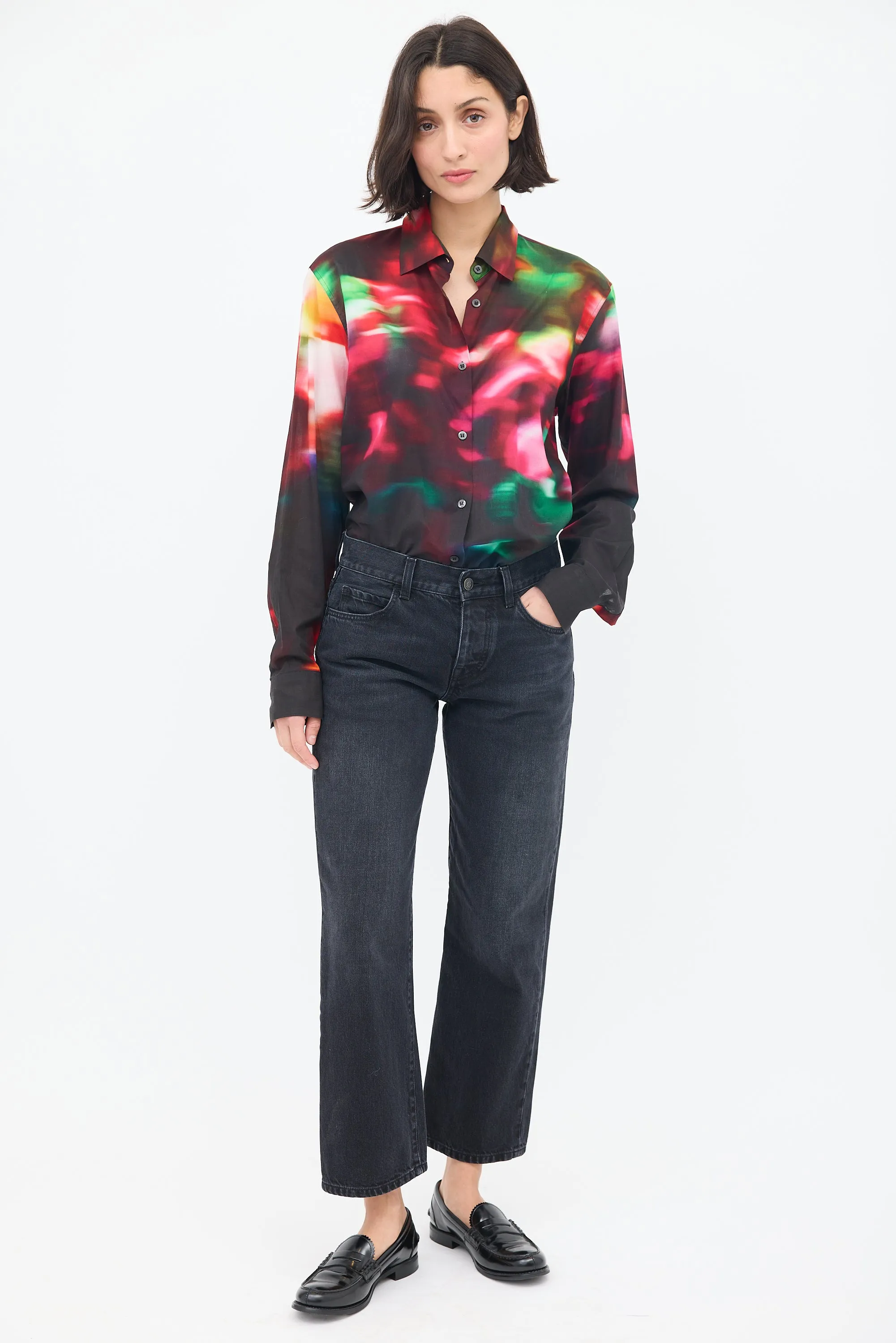 Black & Multicolour Cotton Dyed Shirt