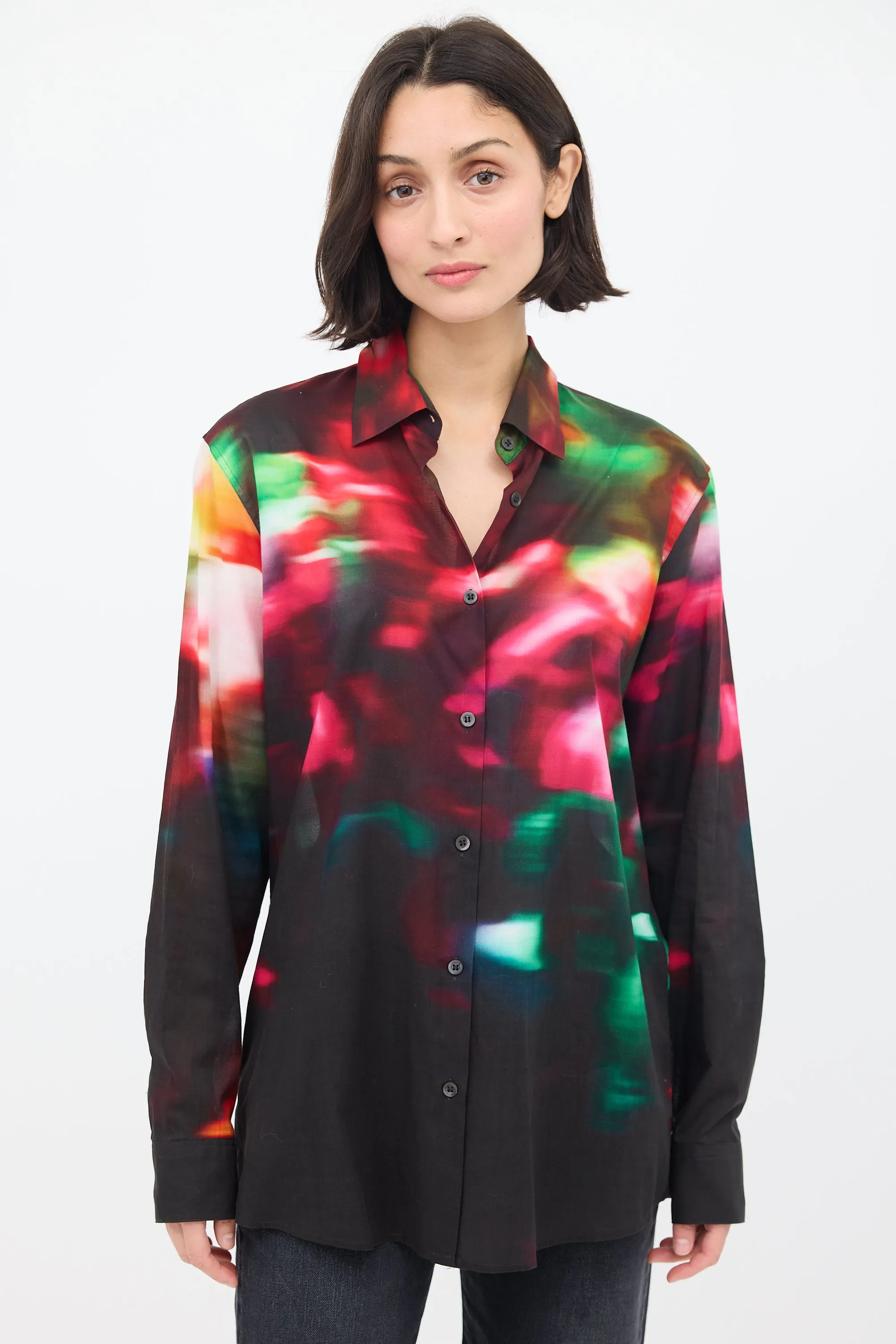 Black & Multicolour Cotton Dyed Shirt