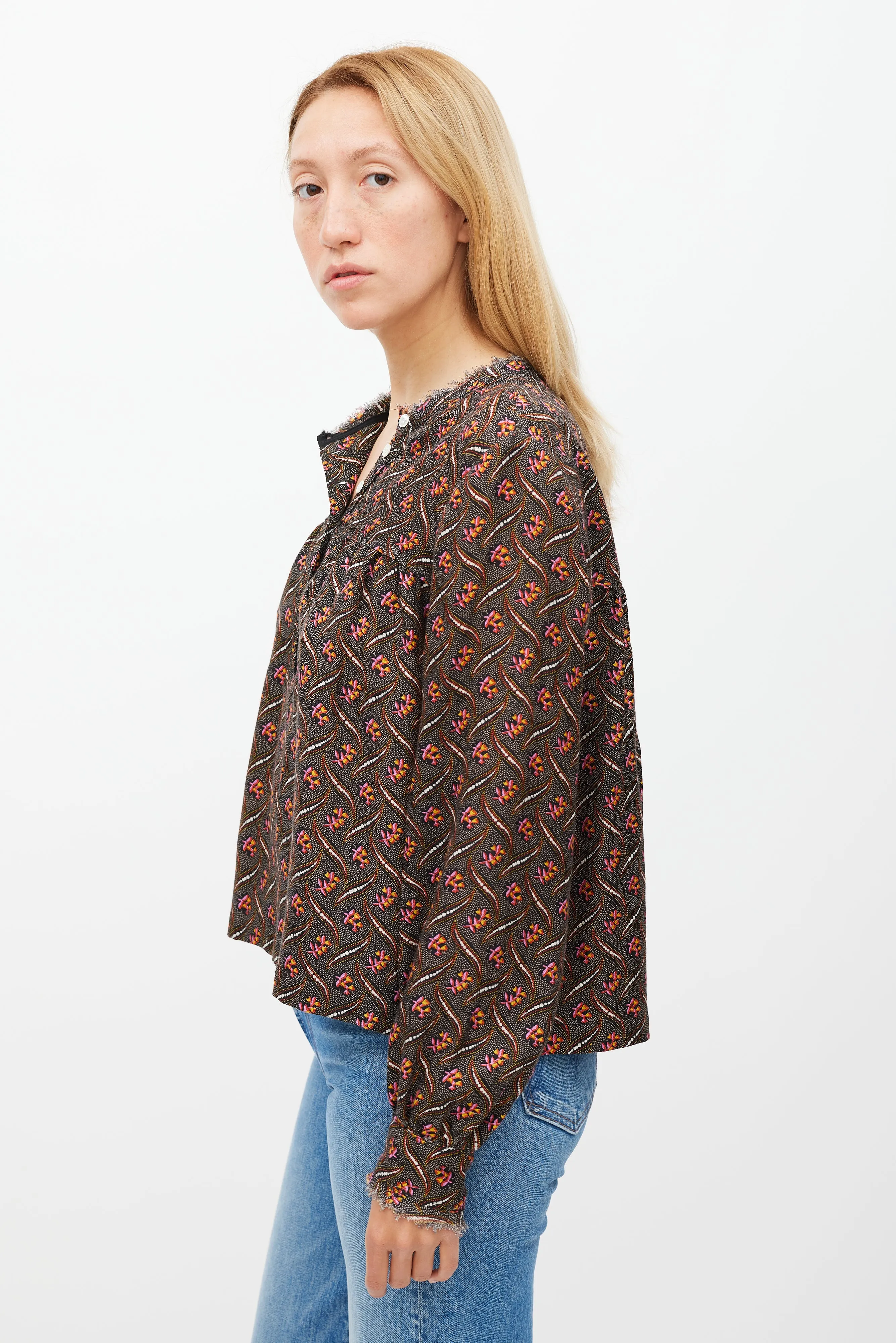 Black & Multicolour Floral Dot Printed Top