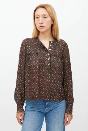 Black & Multicolour Floral Dot Printed Top