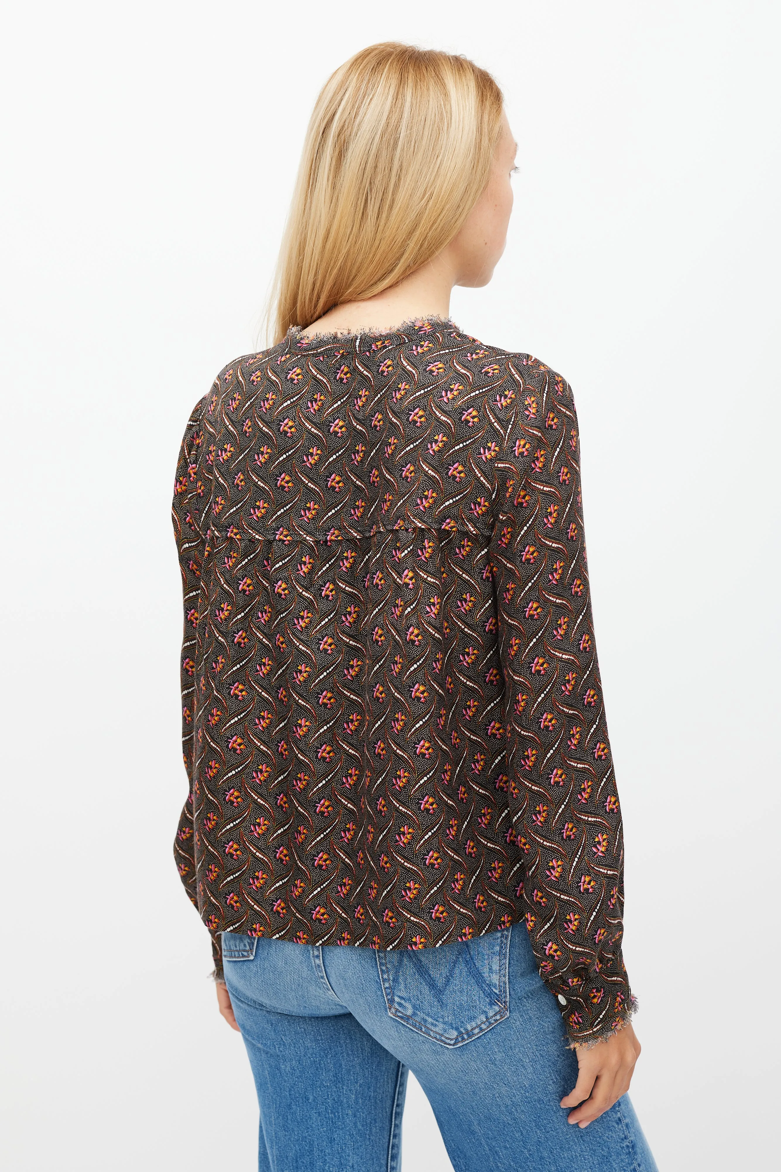 Black & Multicolour Floral Dot Printed Top