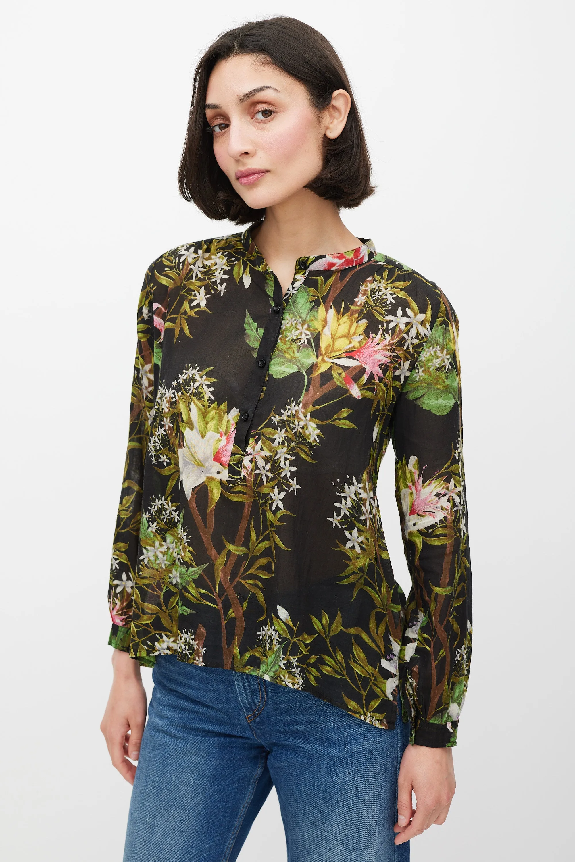 Black & Multicolour Floral Top
