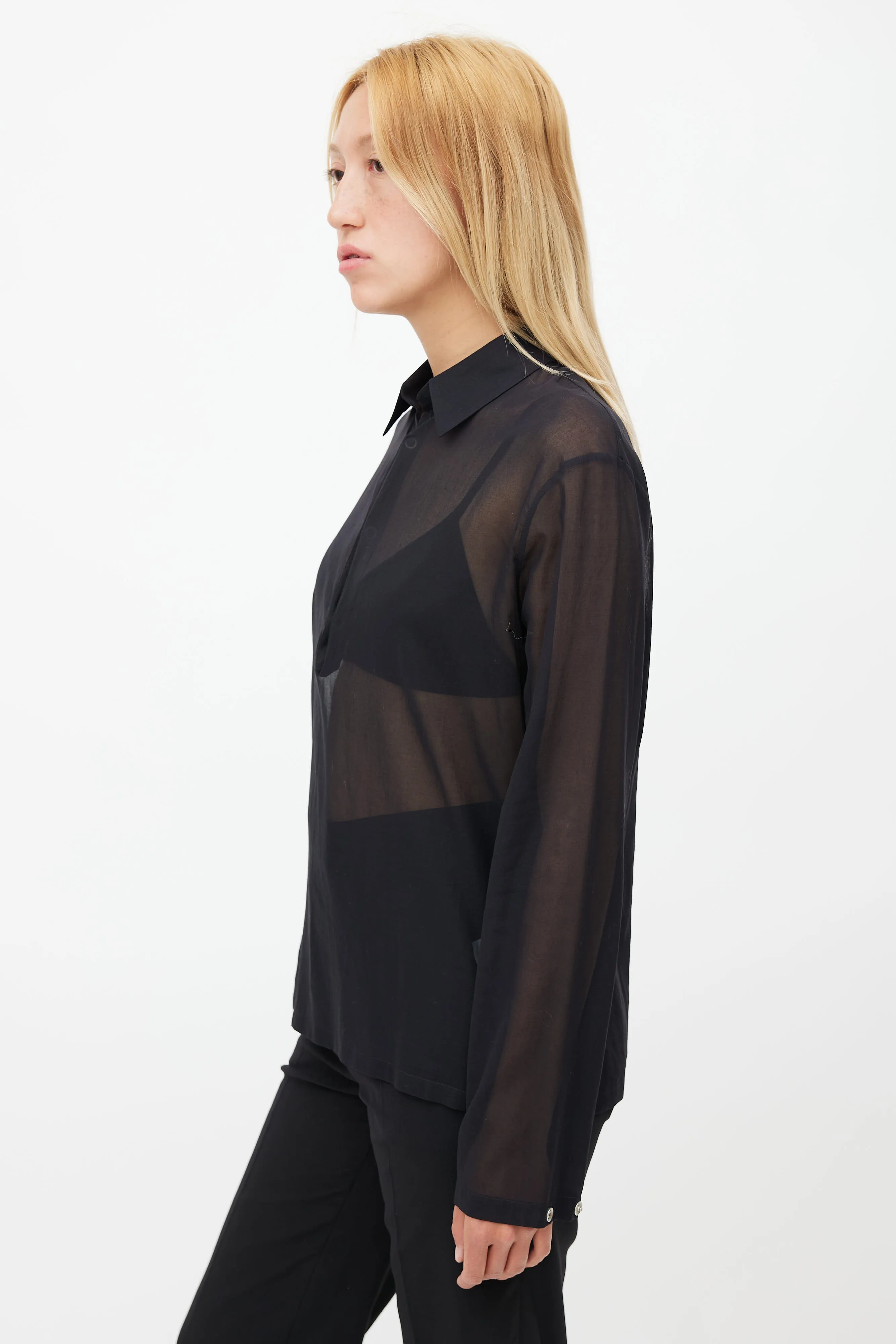 Black Sheer Half Button Shirt