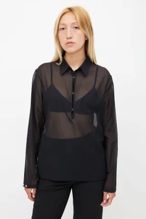 Black Sheer Half Button Shirt