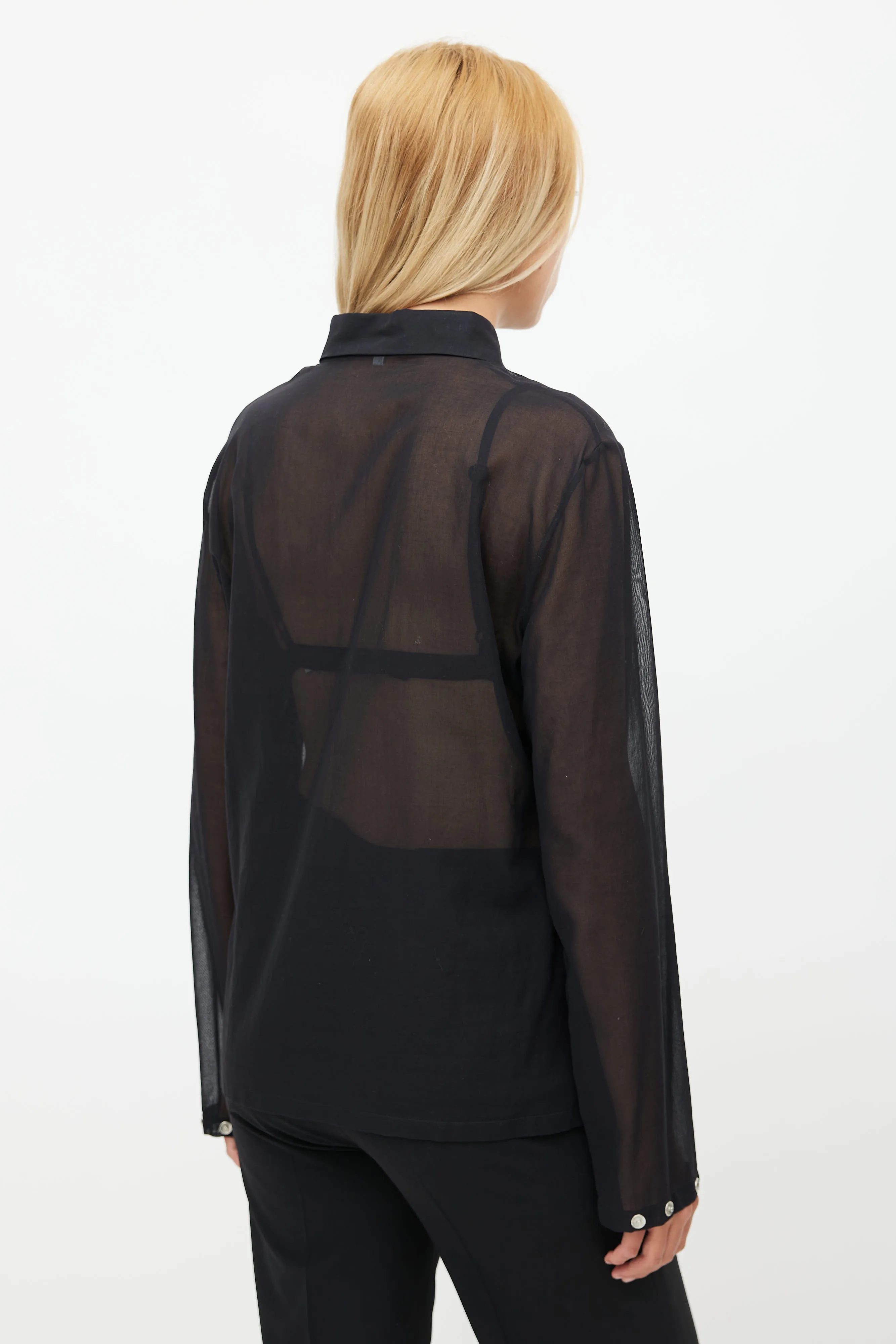 Black Sheer Half Button Shirt