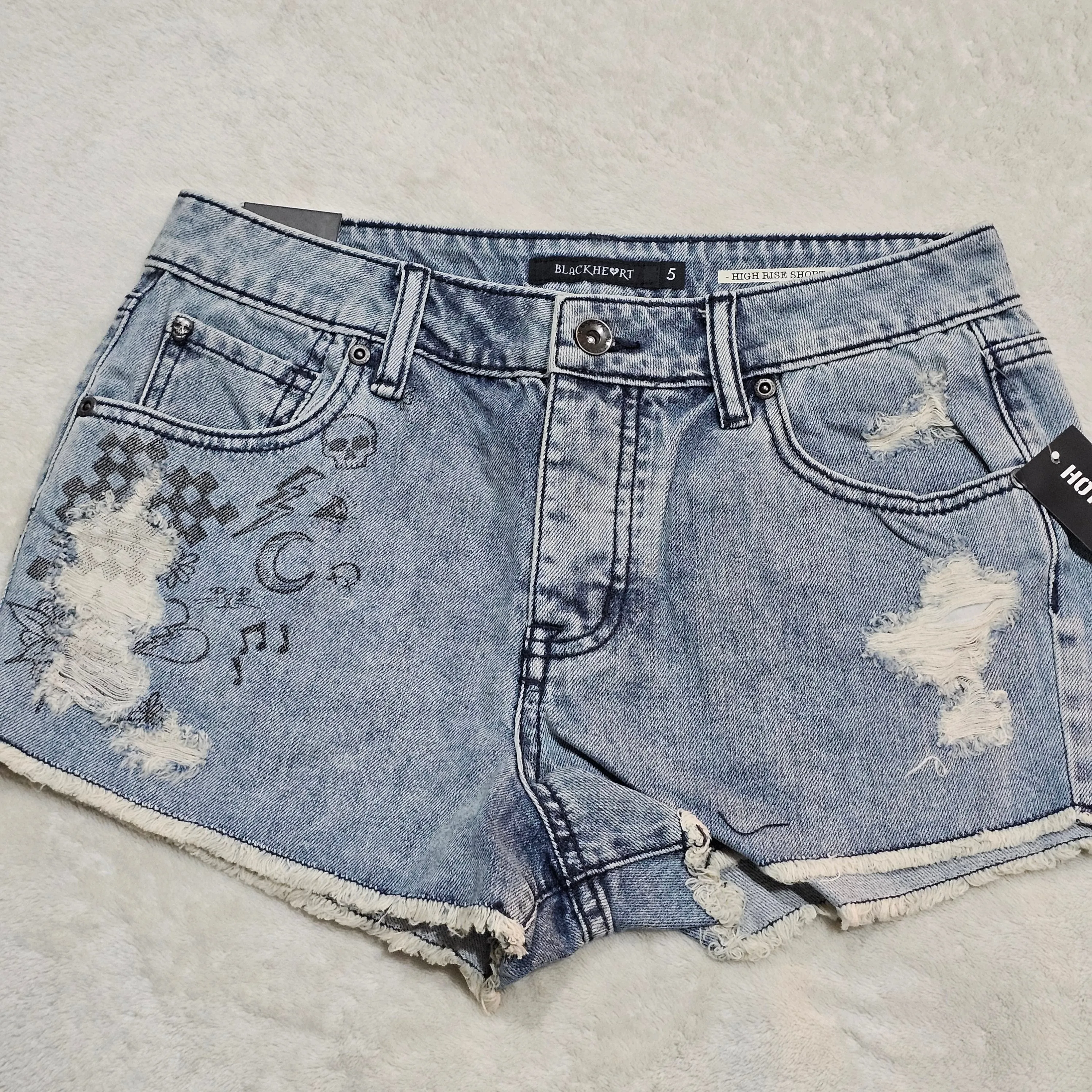Blackheart Distressed Denim Shorts | Sketch Art